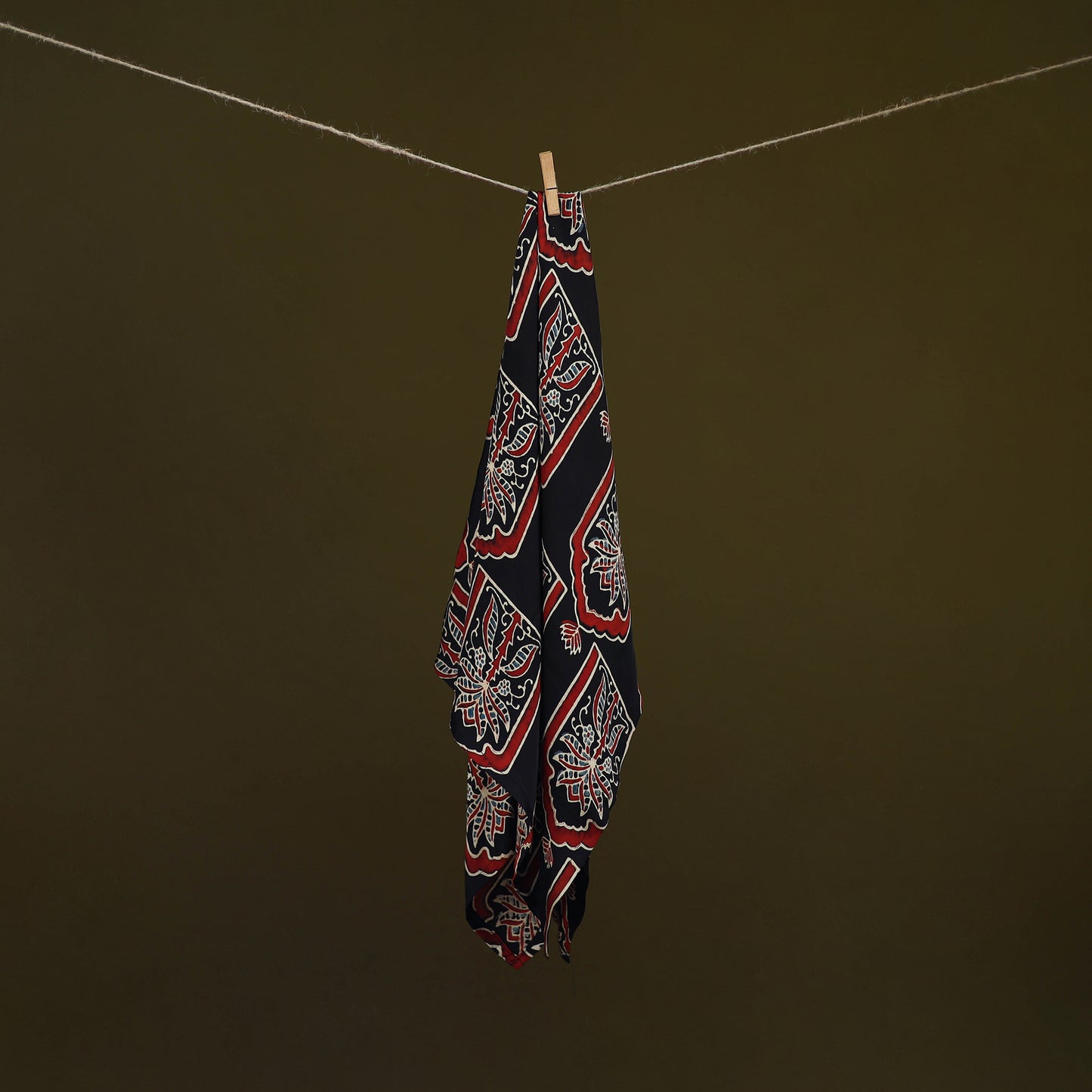 Black - Ajrakh Hand Block Print Natural Dyed Modal Silk Scarf 27