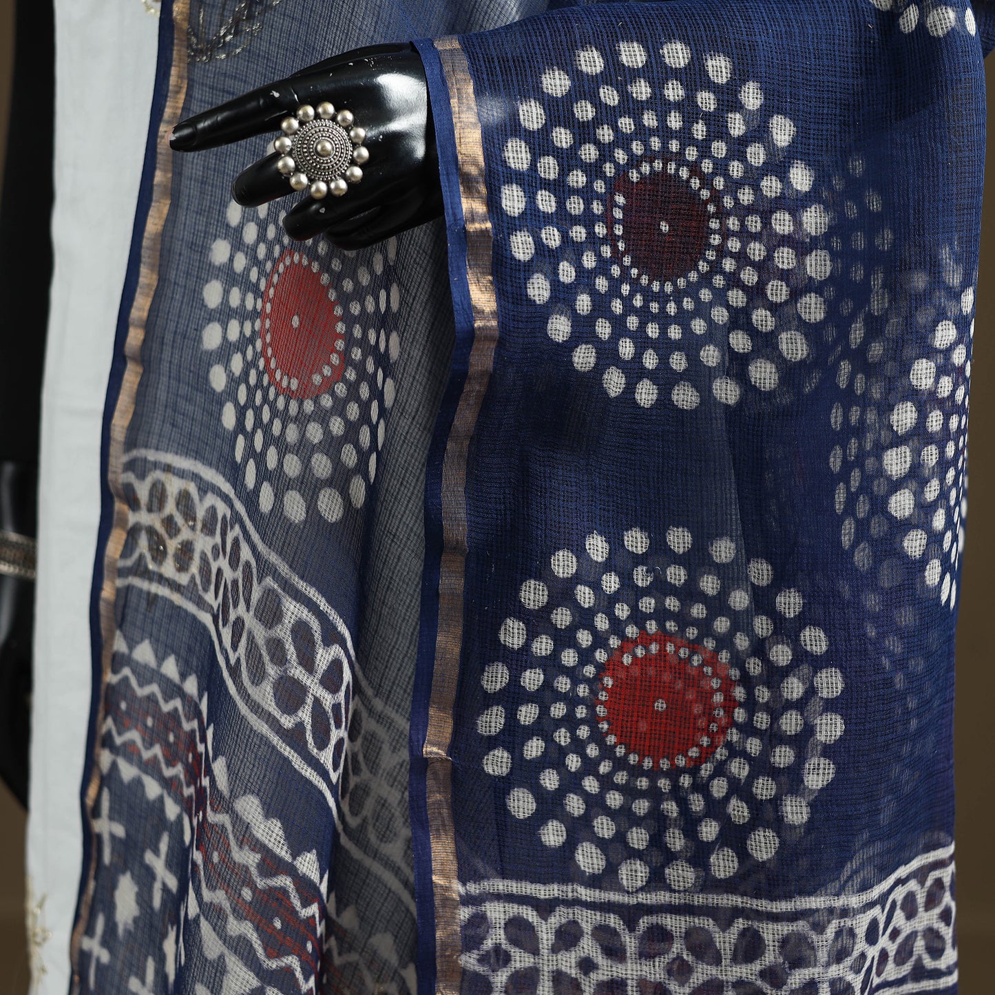 Blue - Indigo Bagru Hand Block Print Natural Dyed Kota Doria Cotton Dupatta 35