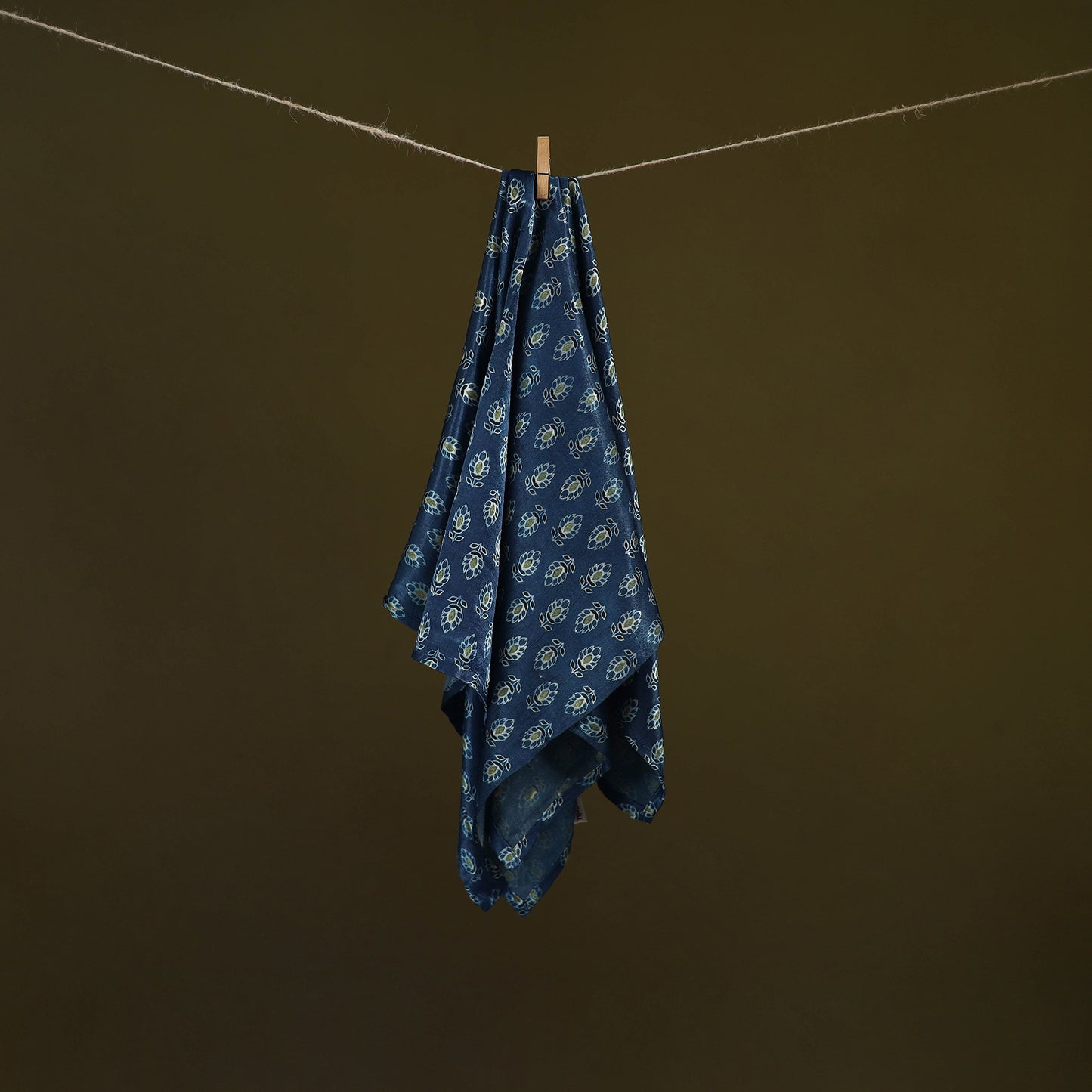 Blue - Ajrakh Hand Block Print Natural Dyed Modal Silk Scarf 25