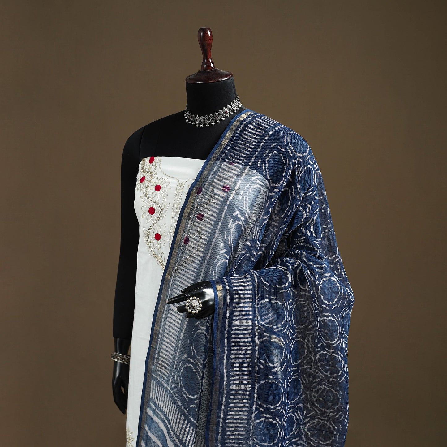 Blue - Indigo Bagru Hand Block Print Natural Dyed Kota Doria Cotton Dupatta 36