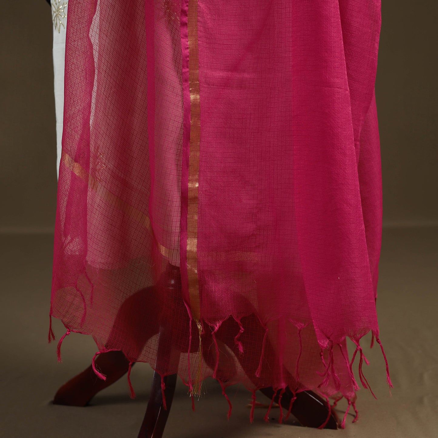 Pink - Plain Cotton Kota Doria Dupatta 38