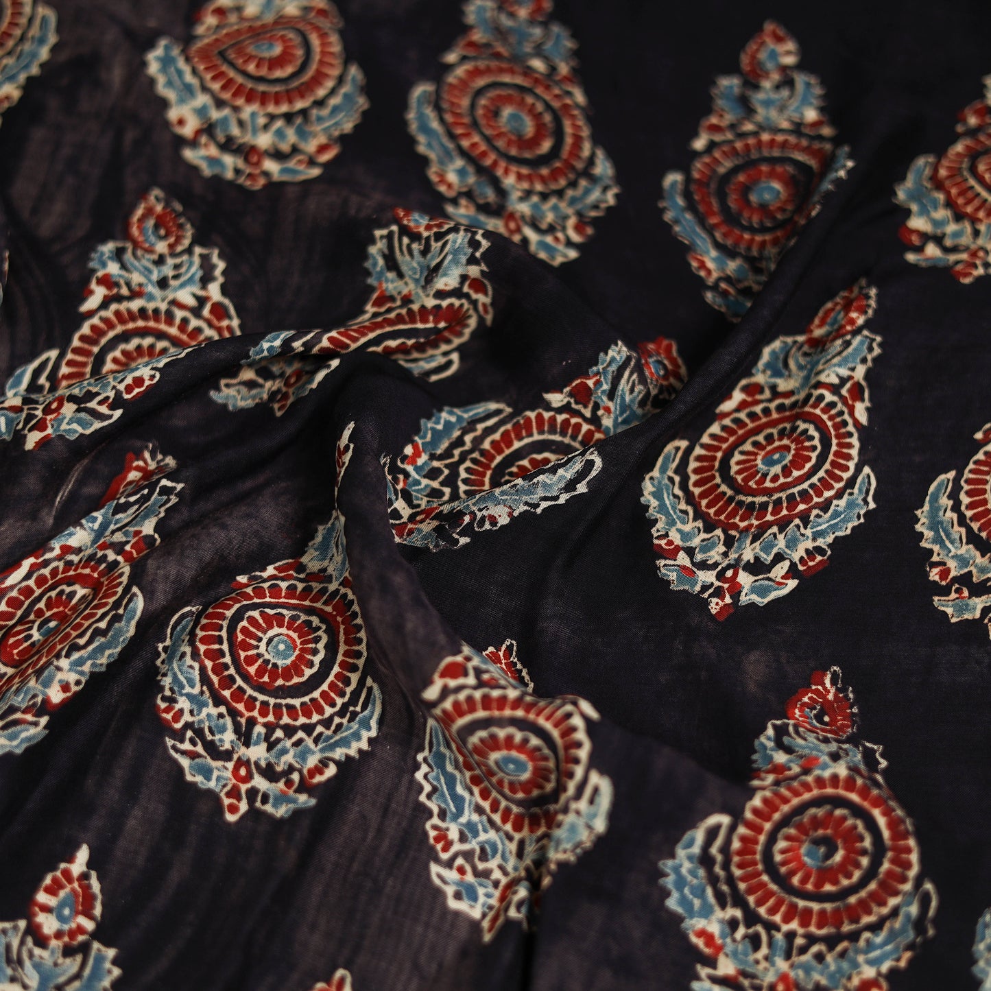 Black - Ajrakh Hand Block Print Natural Dyed Modal Silk Scarf 16