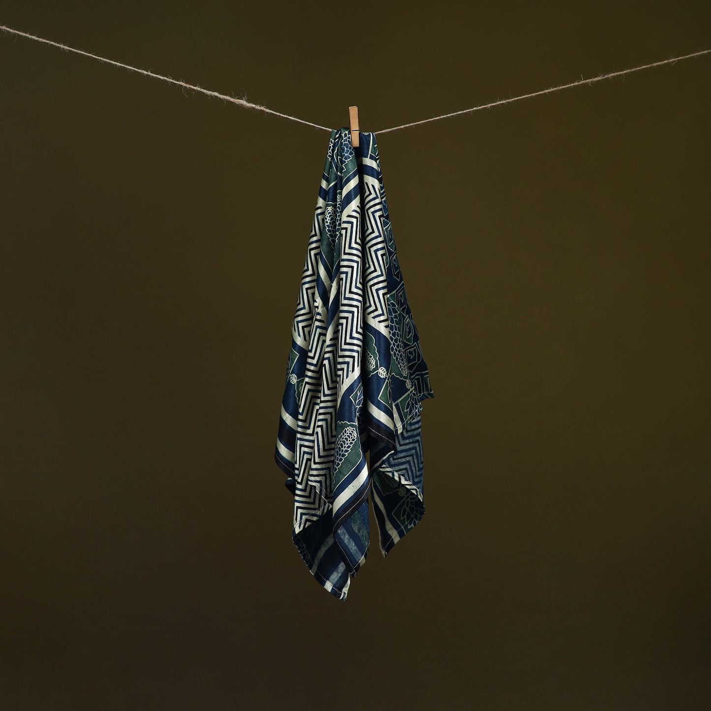 Blue - Ajrakh Hand Block Print Natural Dyed Modal Silk Scarf 12