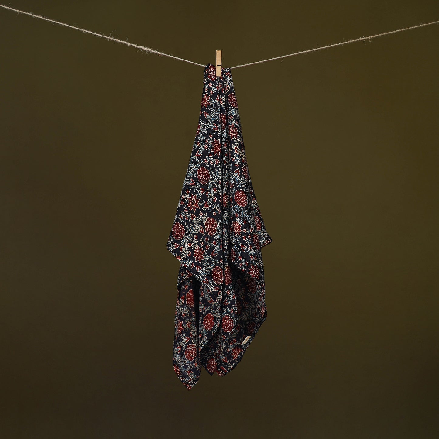 Black - Ajrakh Hand Block Print Natural Dyed Modal Silk Scarf 10