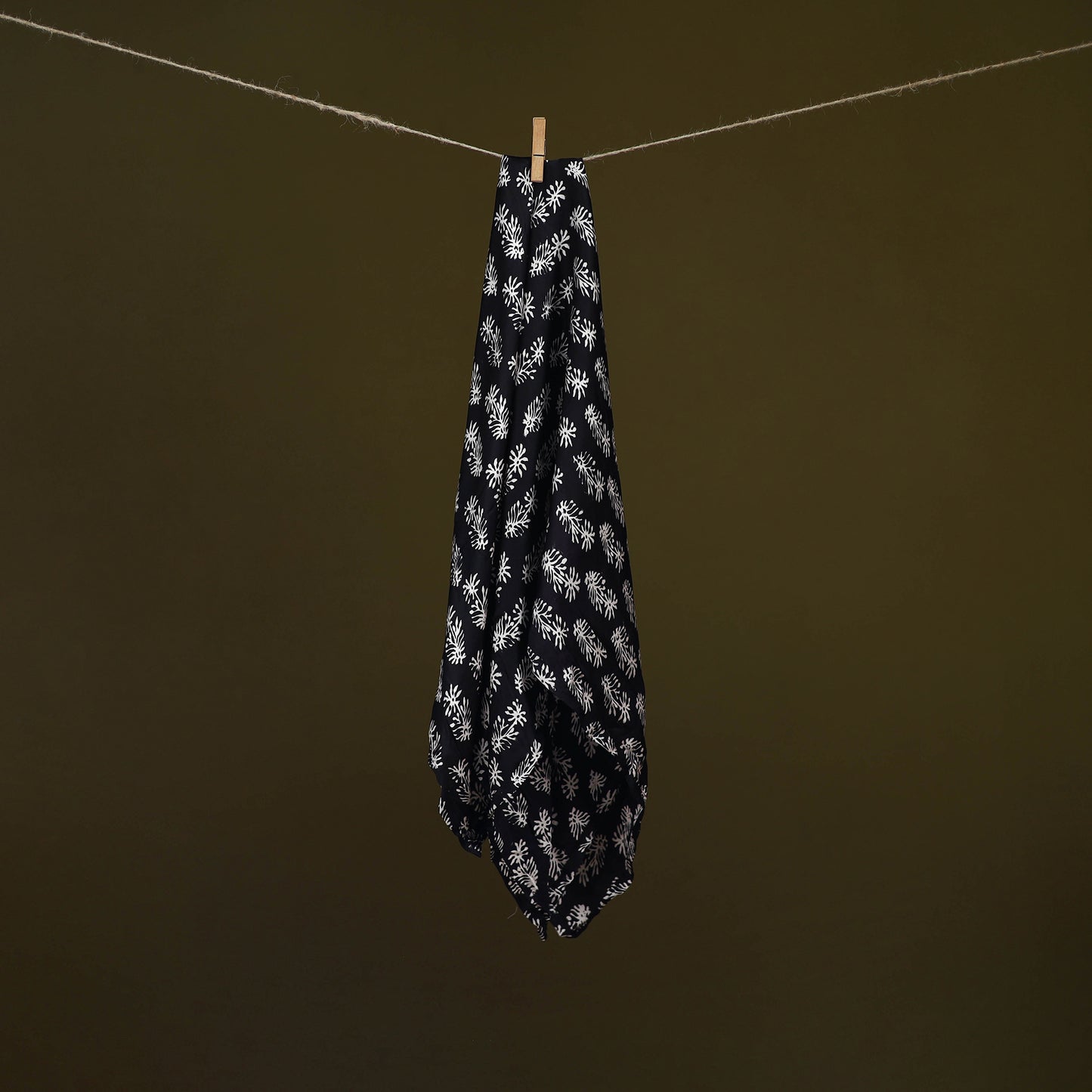 Black - Bagh Hand Block Print Modal Silk Scarf 09