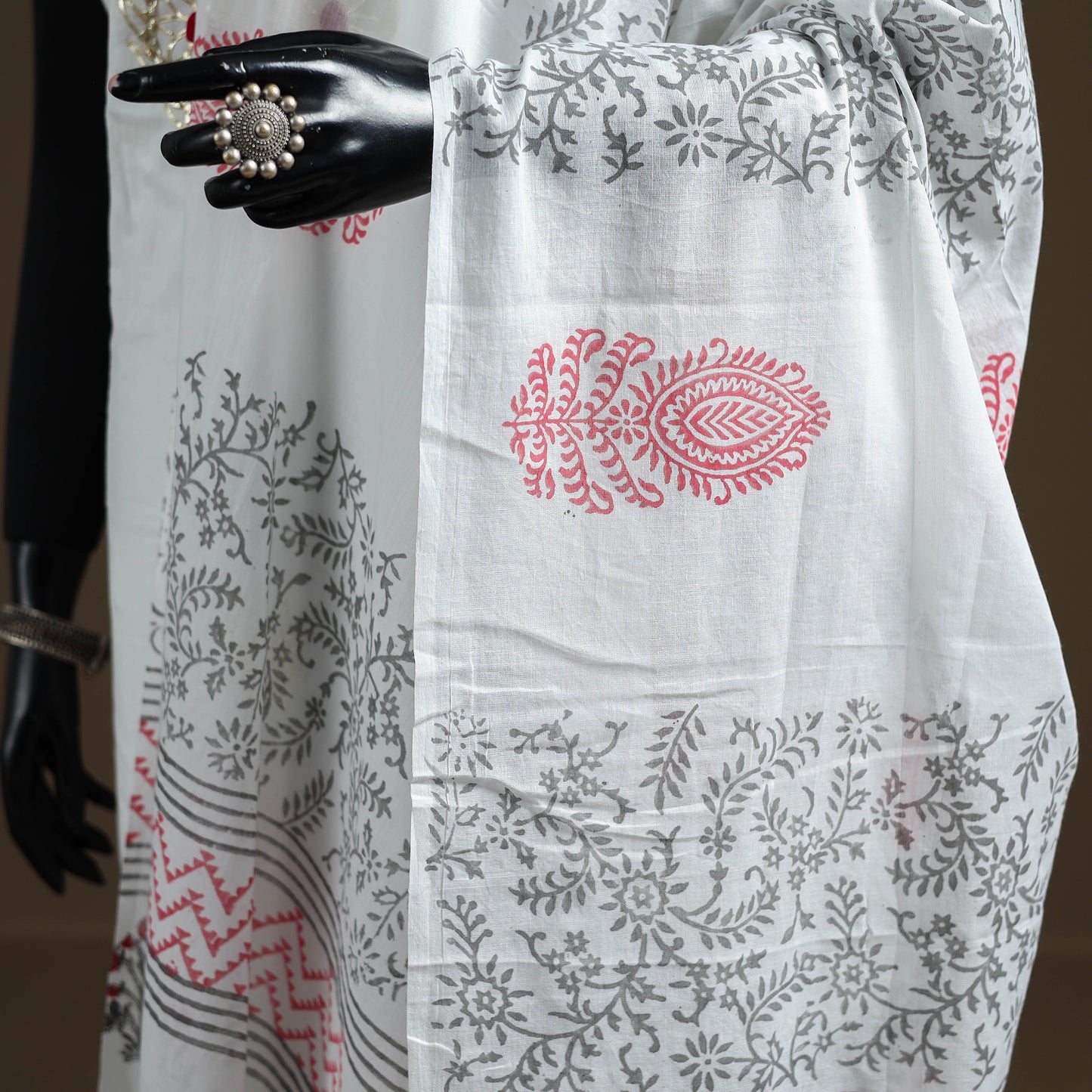 White - Sanganeri Hand Block Print Pure Mul Cotton Dupatta 41