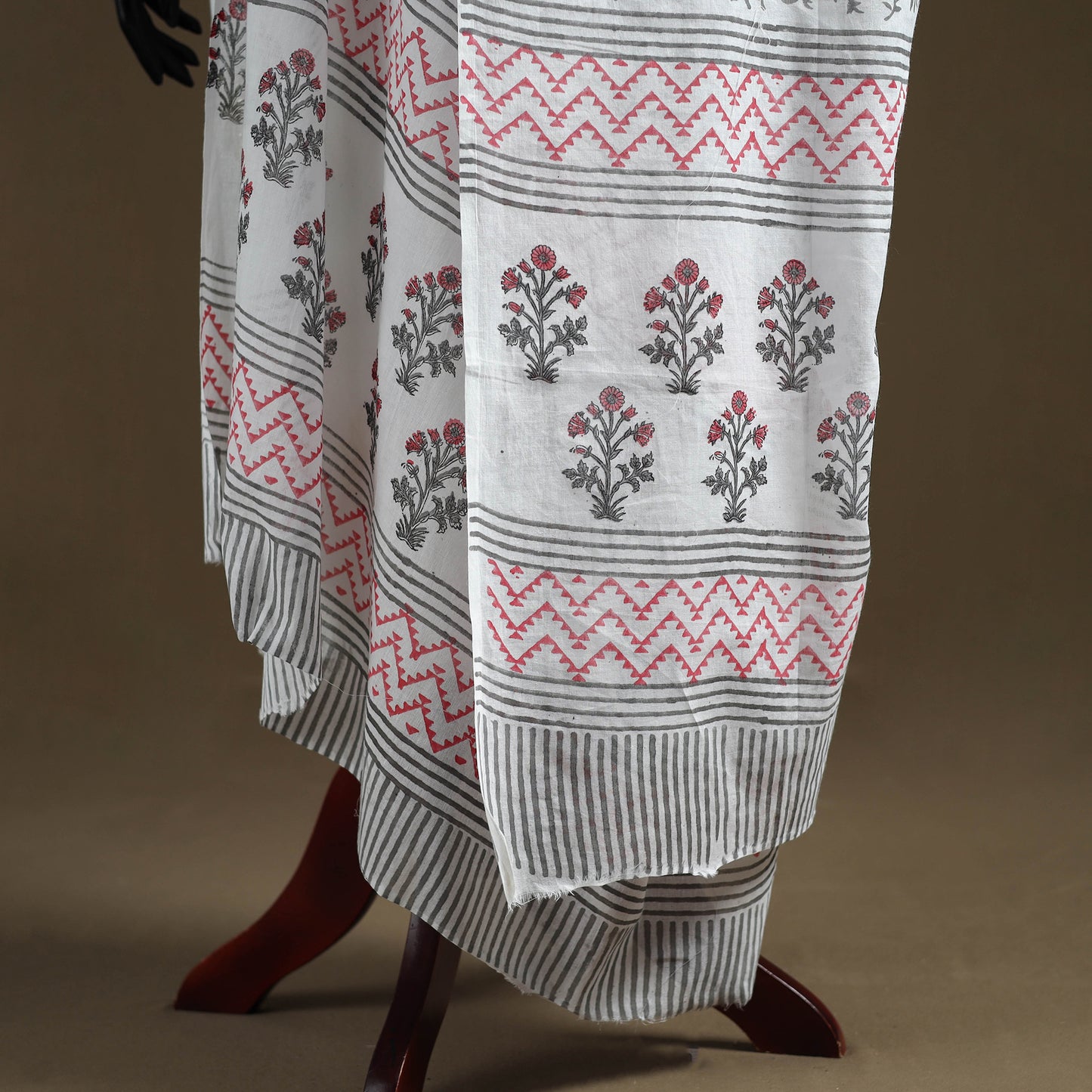 White - Sanganeri Hand Block Print Pure Mul Cotton Dupatta 41