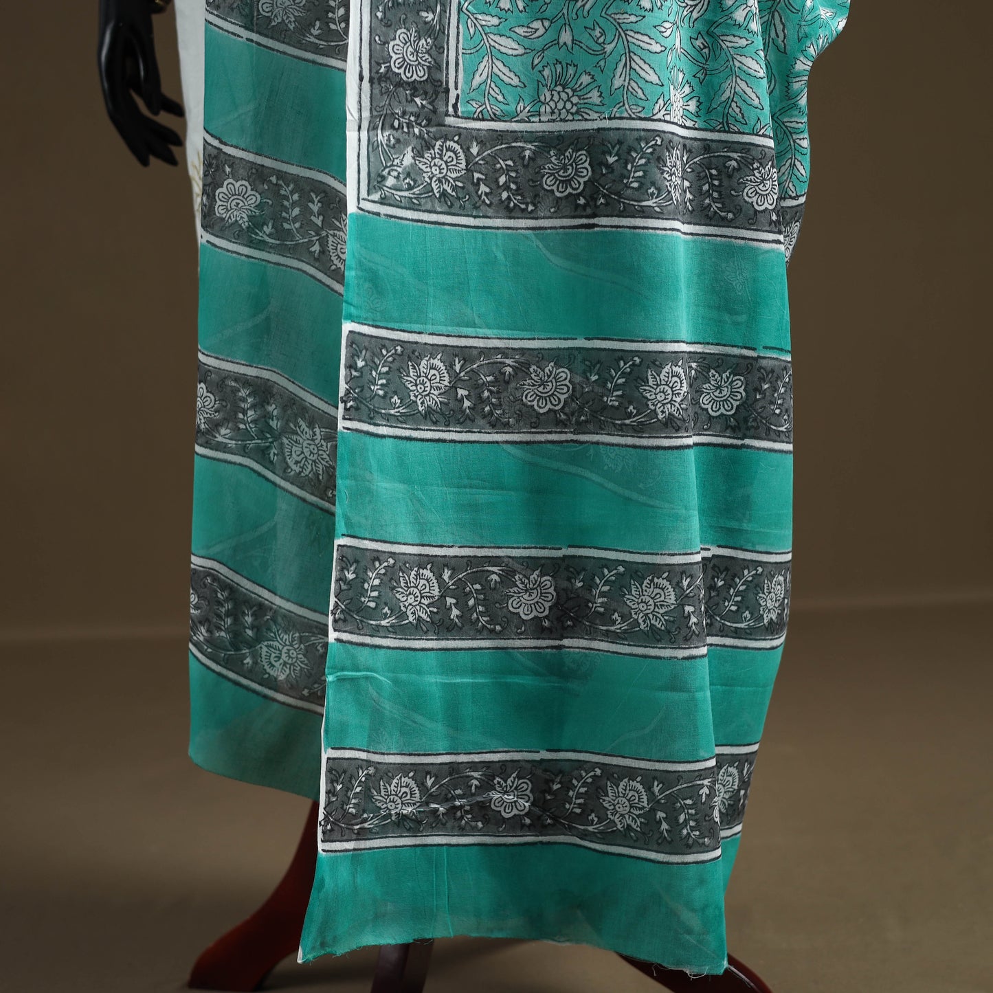 Green - Sanganeri Hand Block Print Pure Mul Cotton Dupatta 43