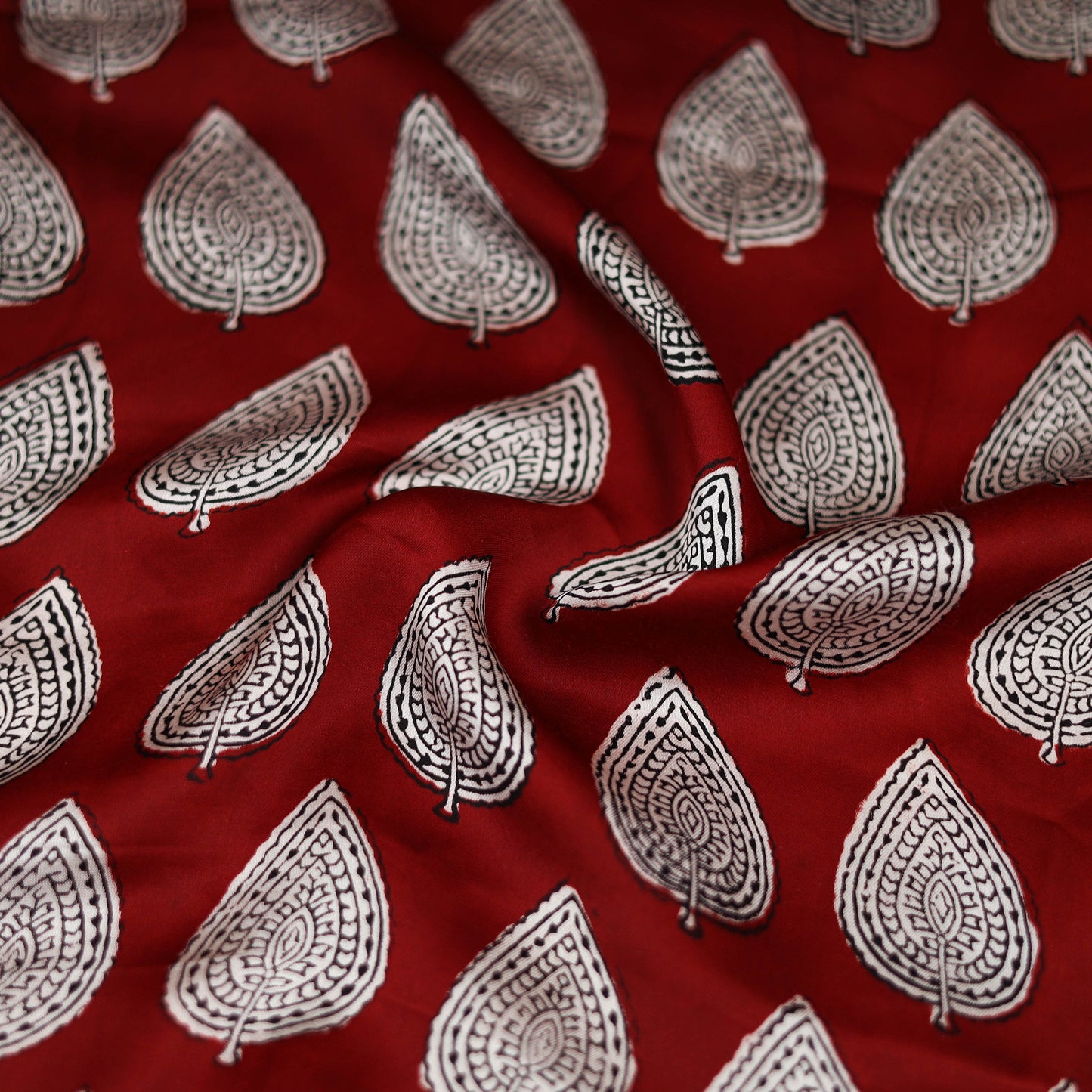 Red - Bagh Hand Block Print Modal Silk Scarf 04