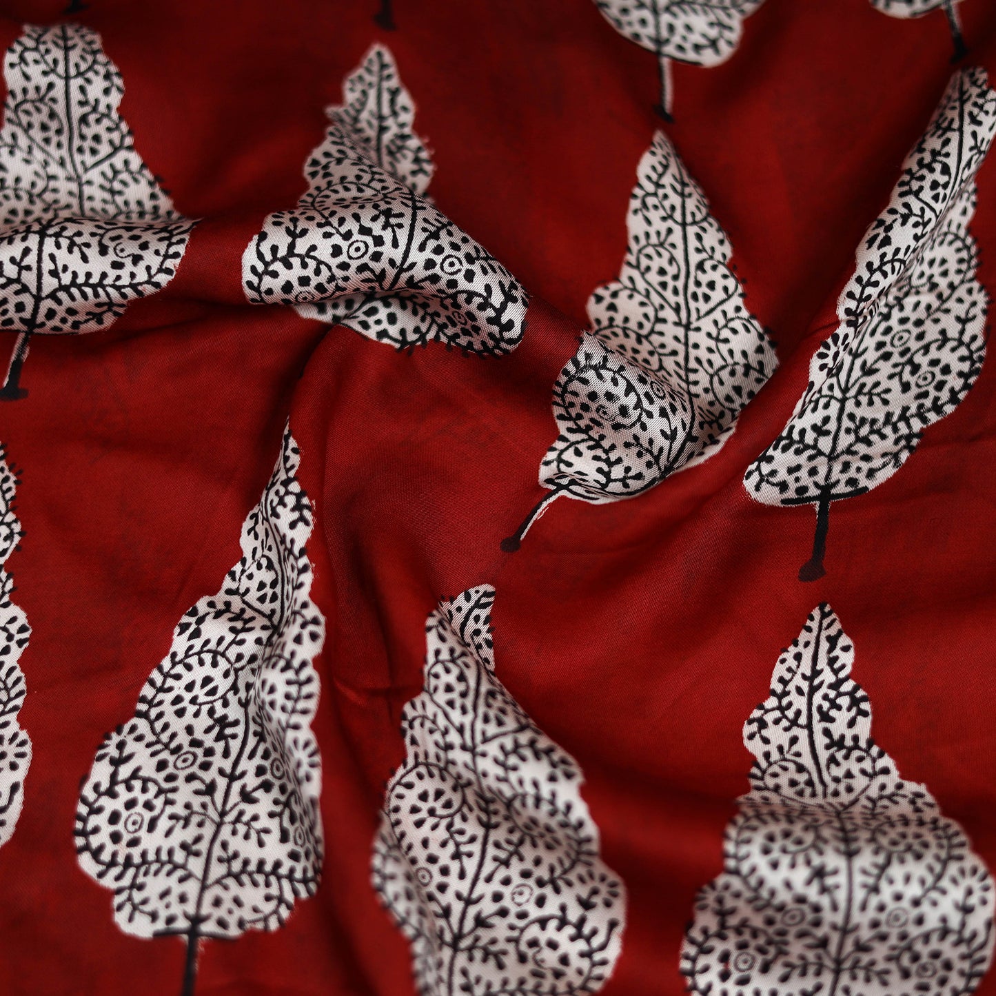 Red - Bagh Hand Block Print Modal Silk Scarf 03