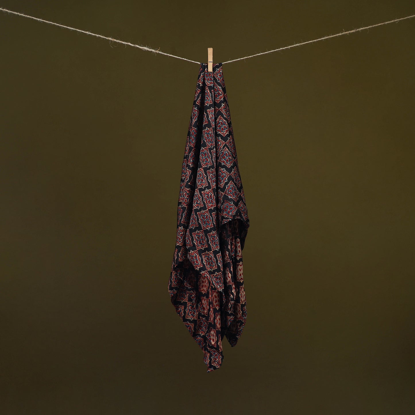 Black - Ajrakh Hand Block Print Natural Dyed Modal Silk Scarf 02