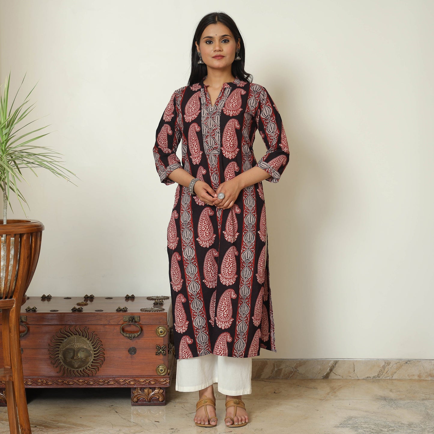 Block Print Cotton Straight Bagh Kurta For Women