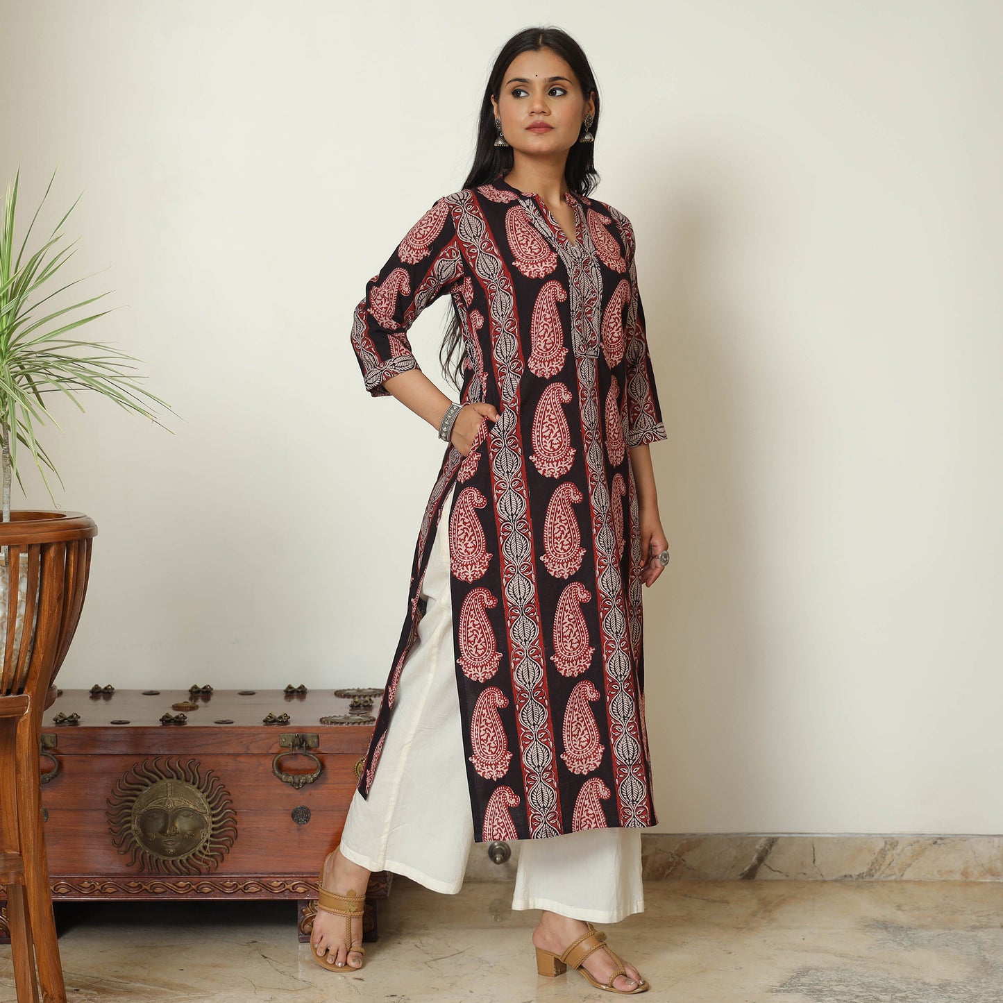 Block Print Cotton Straight Bagh Kurta For Women