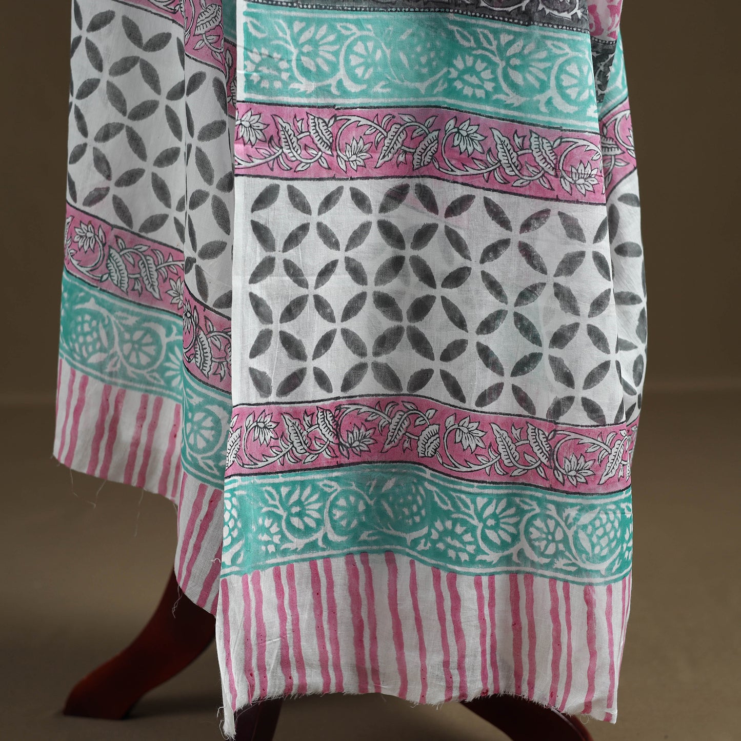 Pink - Sanganeri Hand Block Print Pure Mul Cotton Dupatta 45