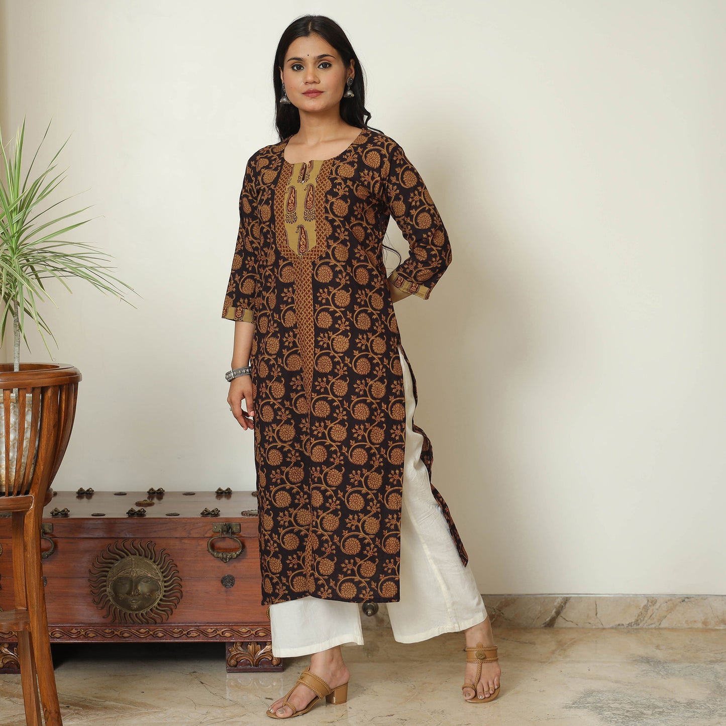 Black - Bagh Block Printed Cotton Straight Kurta 19