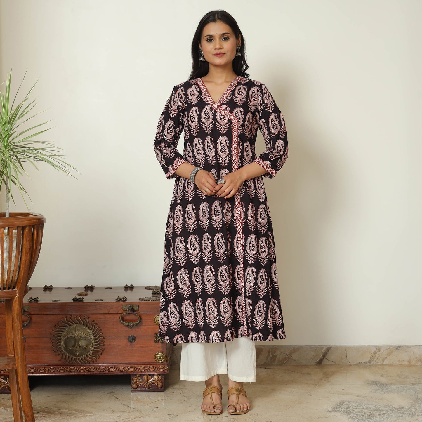 Buy Block Print Cotton A-Line Bagh Kurta for Women