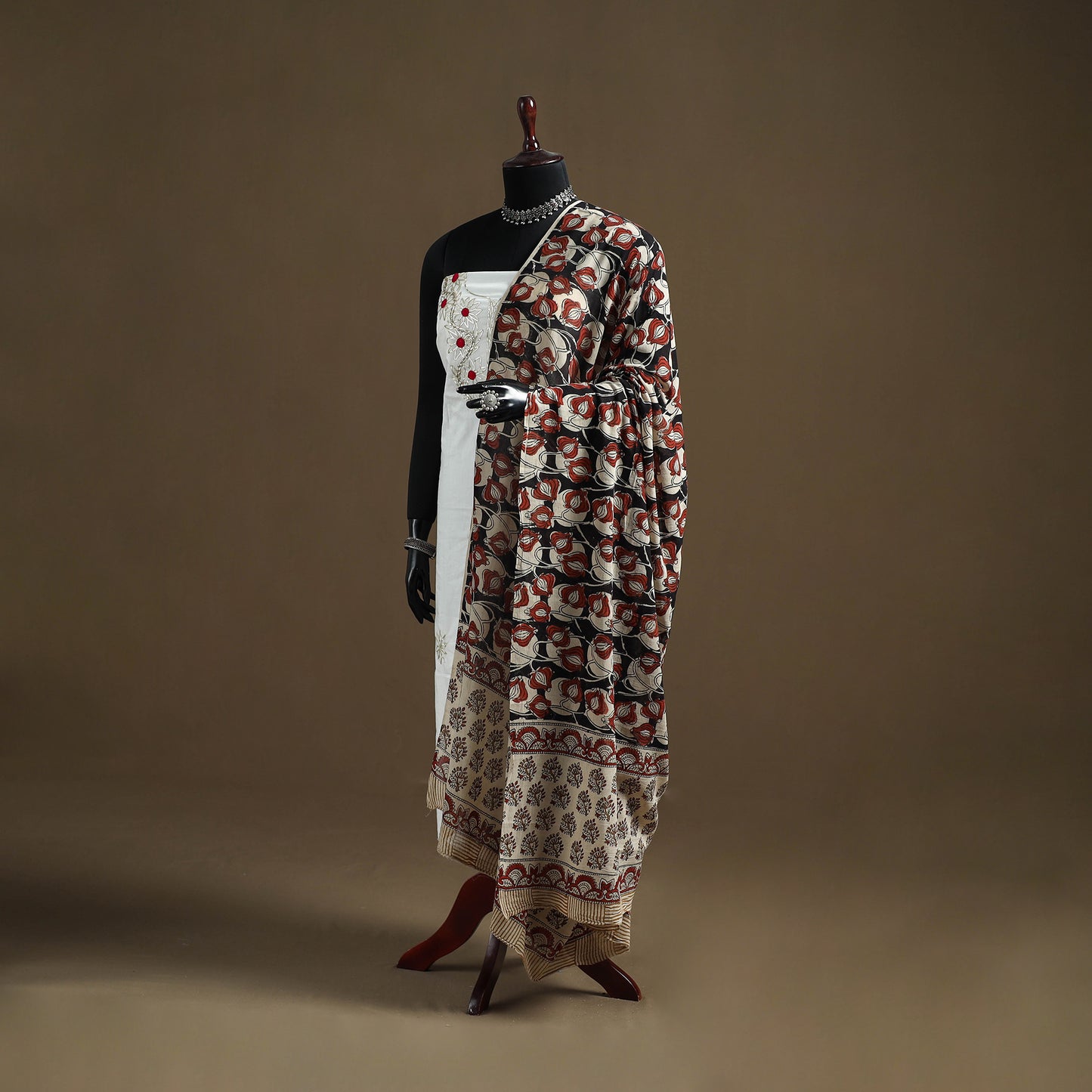 Black - Bagru Hand Block Print Natural Dyed Pure Mul Cotton Dupatta 55