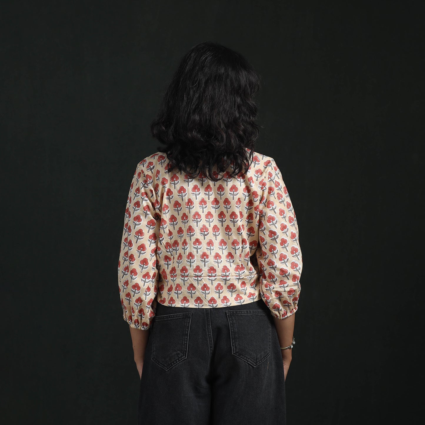 Hand Block Sanganeri Print Cotton Floral Crop Top 07