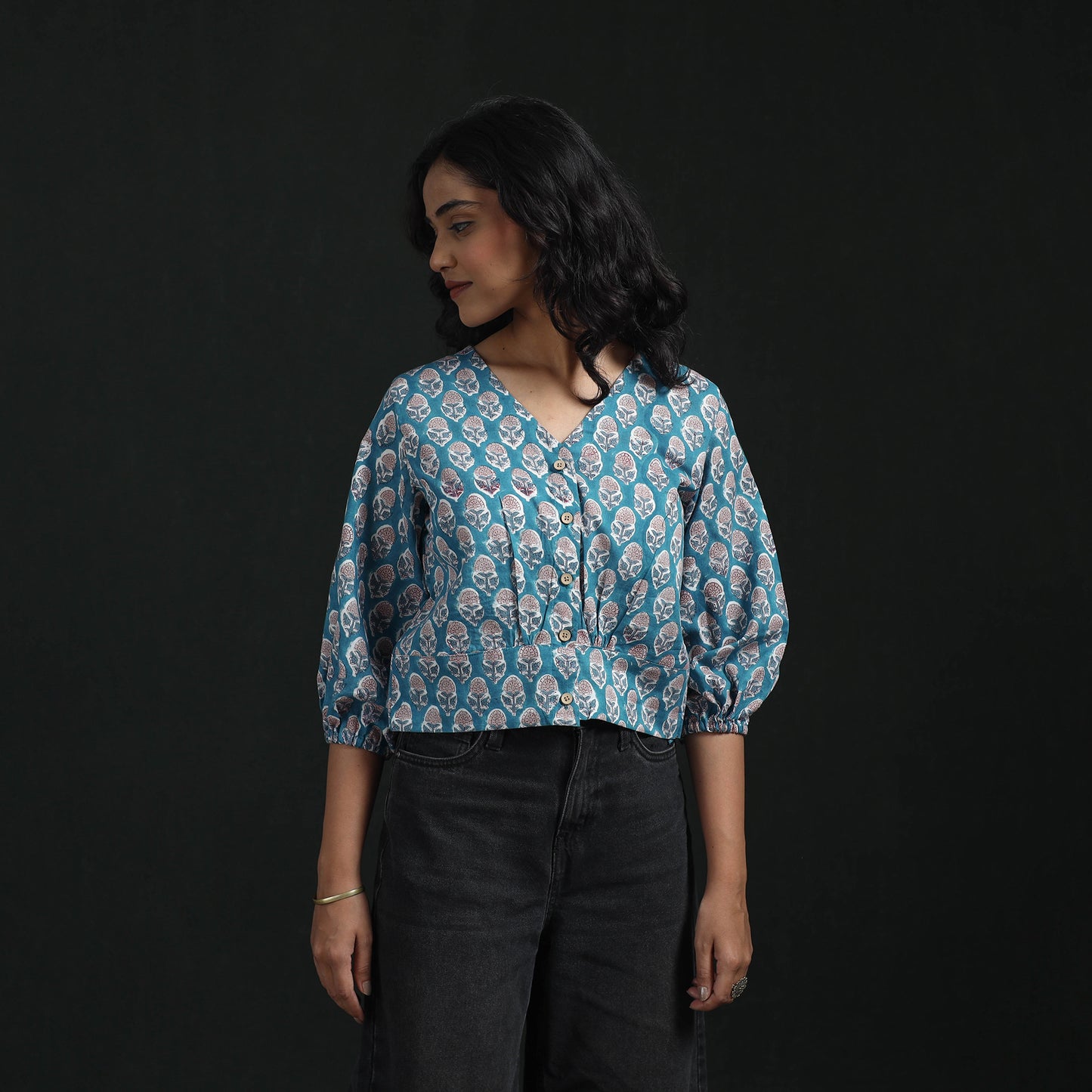 Hand Block Sanganeri Print Cotton Floral Crop Top 05