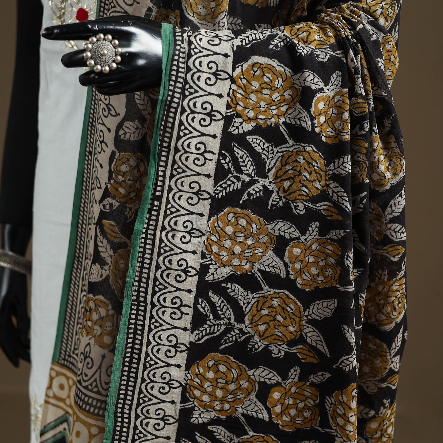 Black - Bagru Hand Block Print Natural Dyed Pure Mul Cotton Dupatta 56