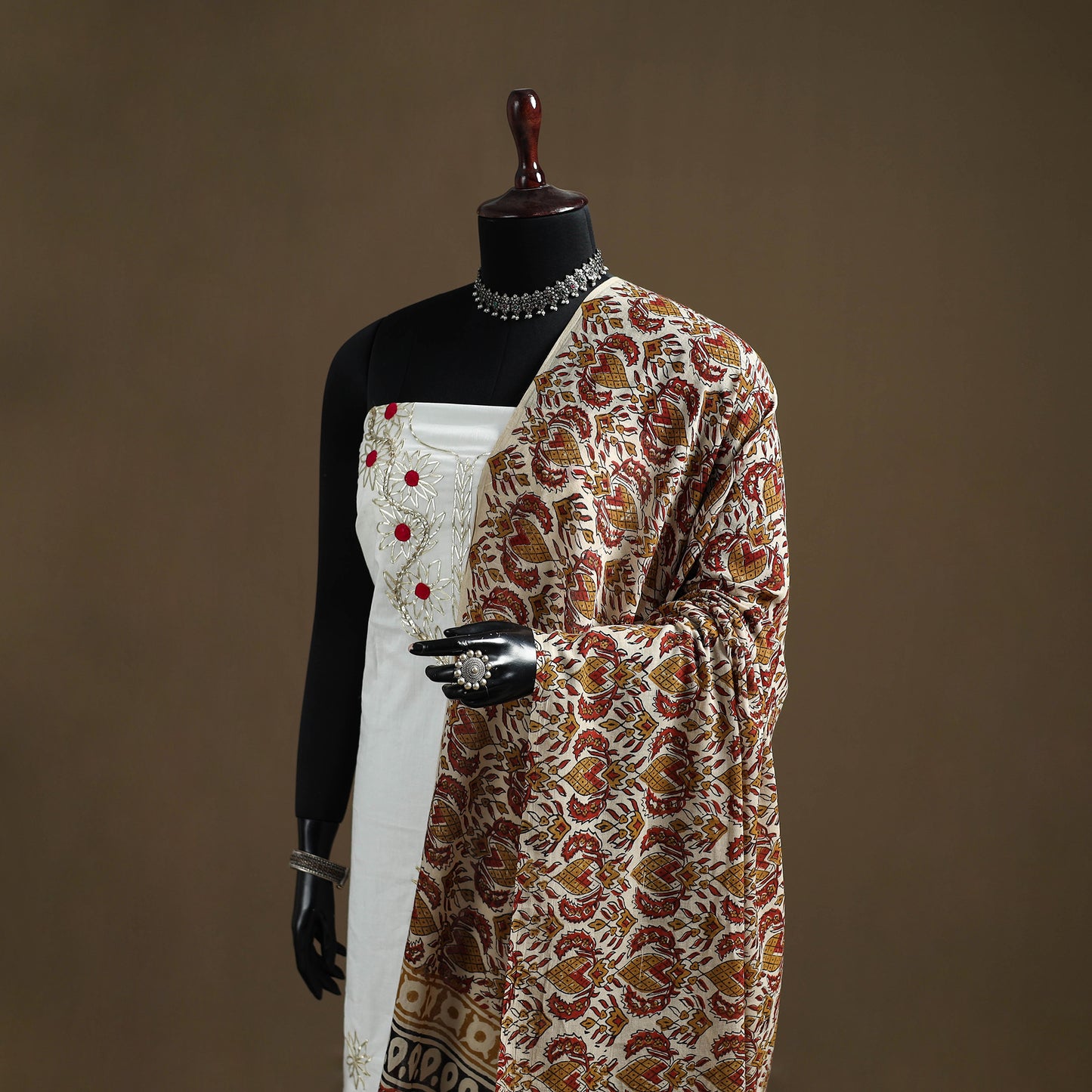 Beige - Bagru Hand Block Print Natural Dyed Pure Mul Cotton Dupatta 57