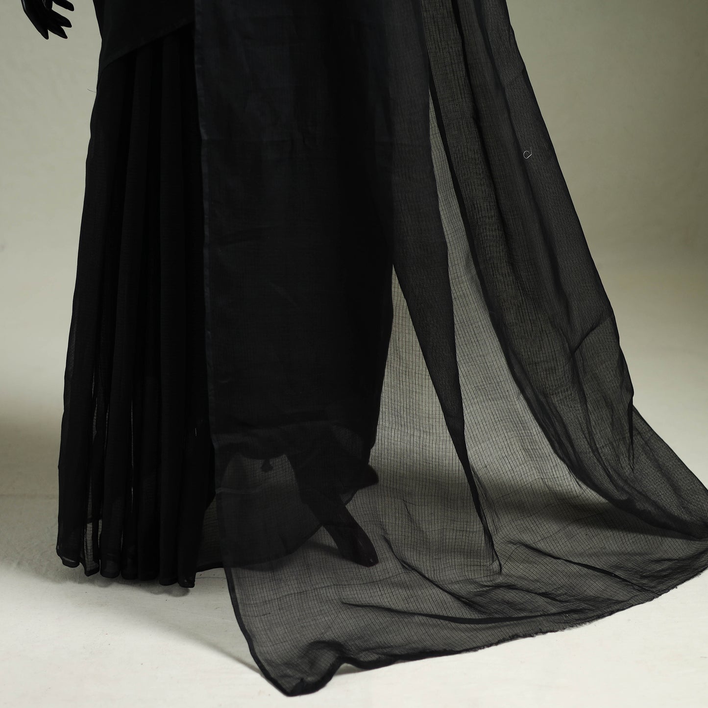 Black - Nazaakat Kota Doria Cotton Plain Saree with Blouse & Jewellery Set 01