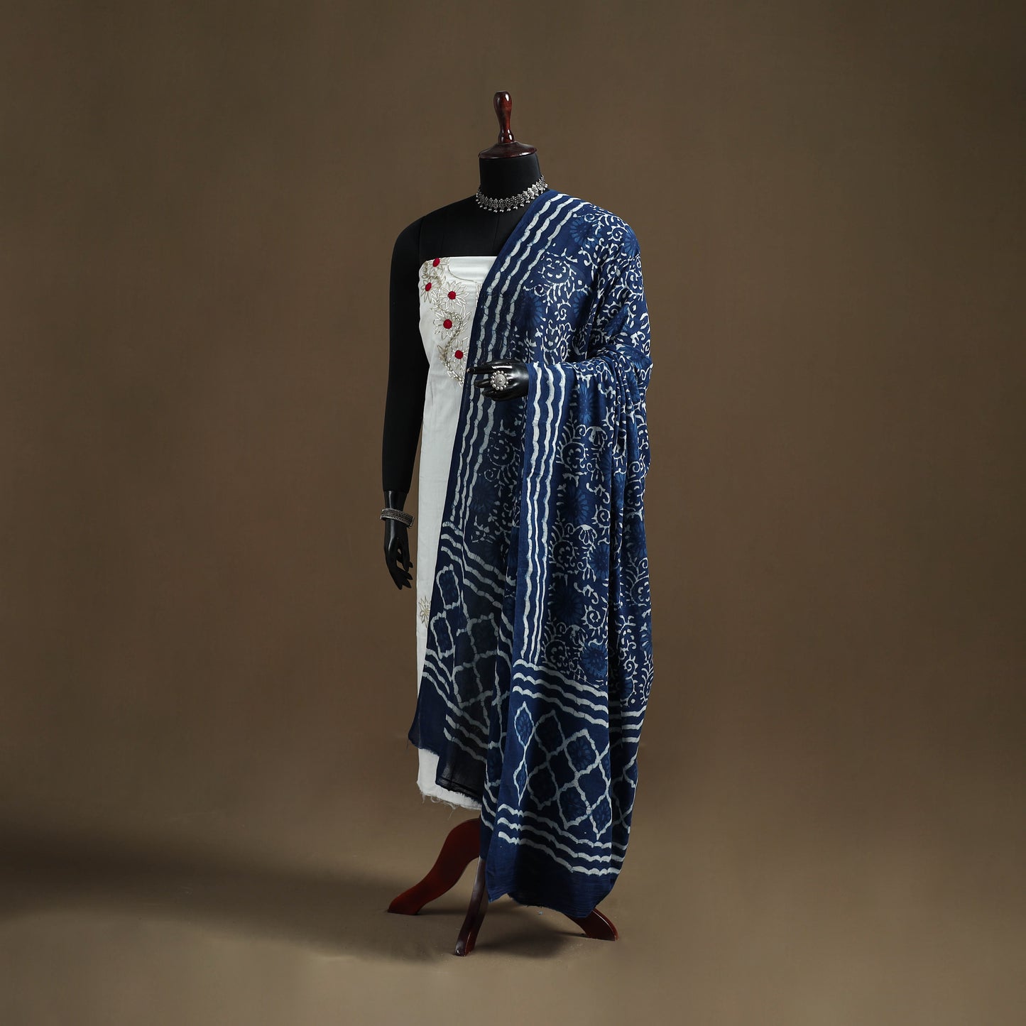 Blue - Indigo Bagru Hand Block Print Natural Dyed Pure Mul Cotton Dupatta 58