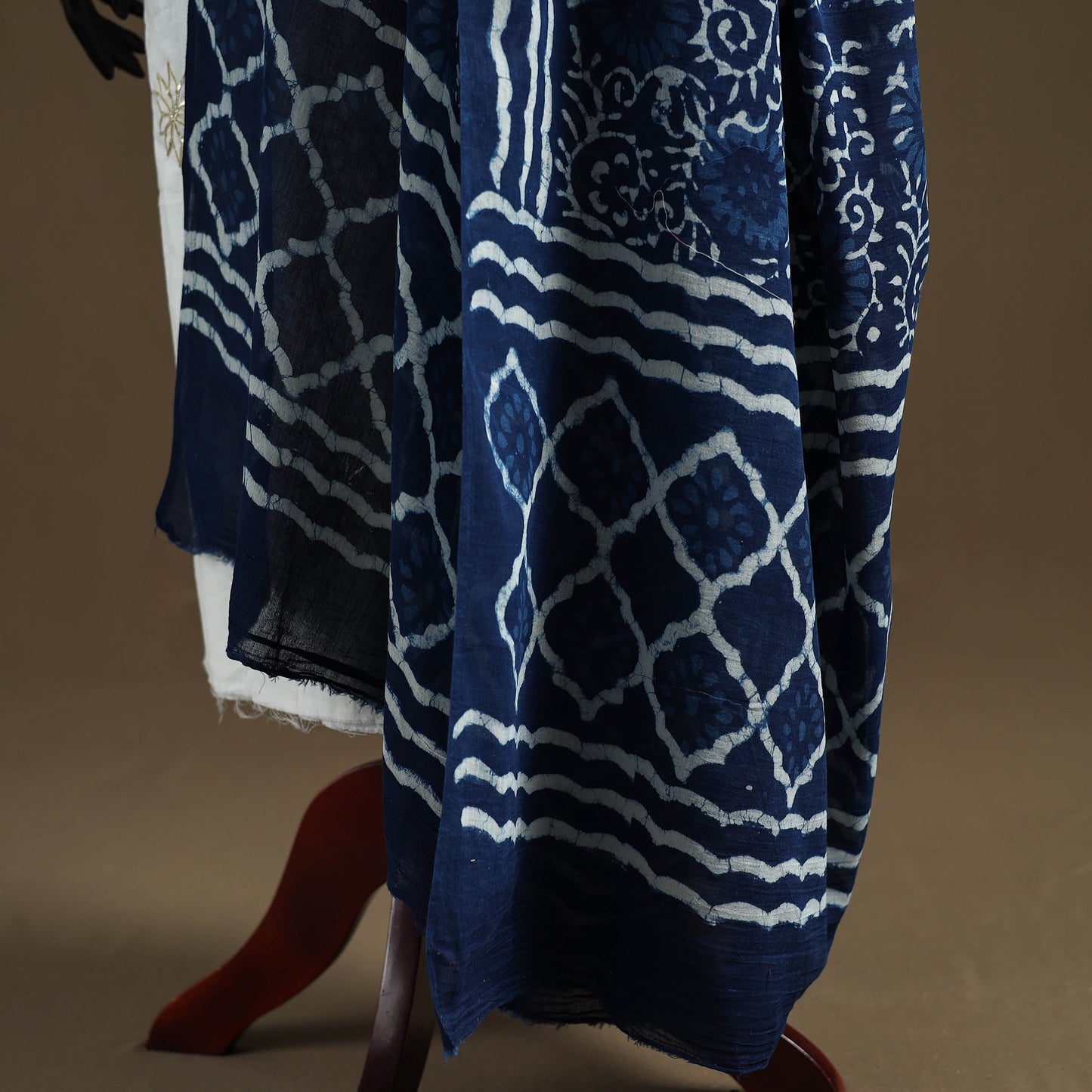 Blue - Indigo Bagru Hand Block Print Natural Dyed Pure Mul Cotton Dupatta 58