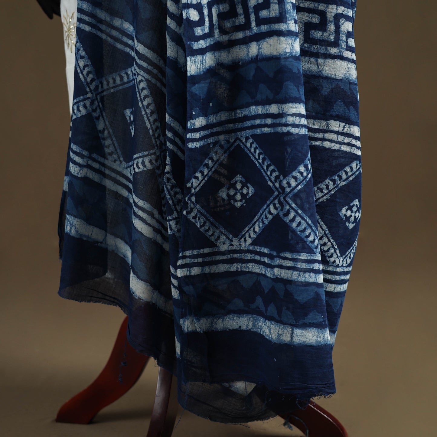 Blue - Indigo Bagru Hand Block Print Natural Dyed Pure Mul Cotton Dupatta 59