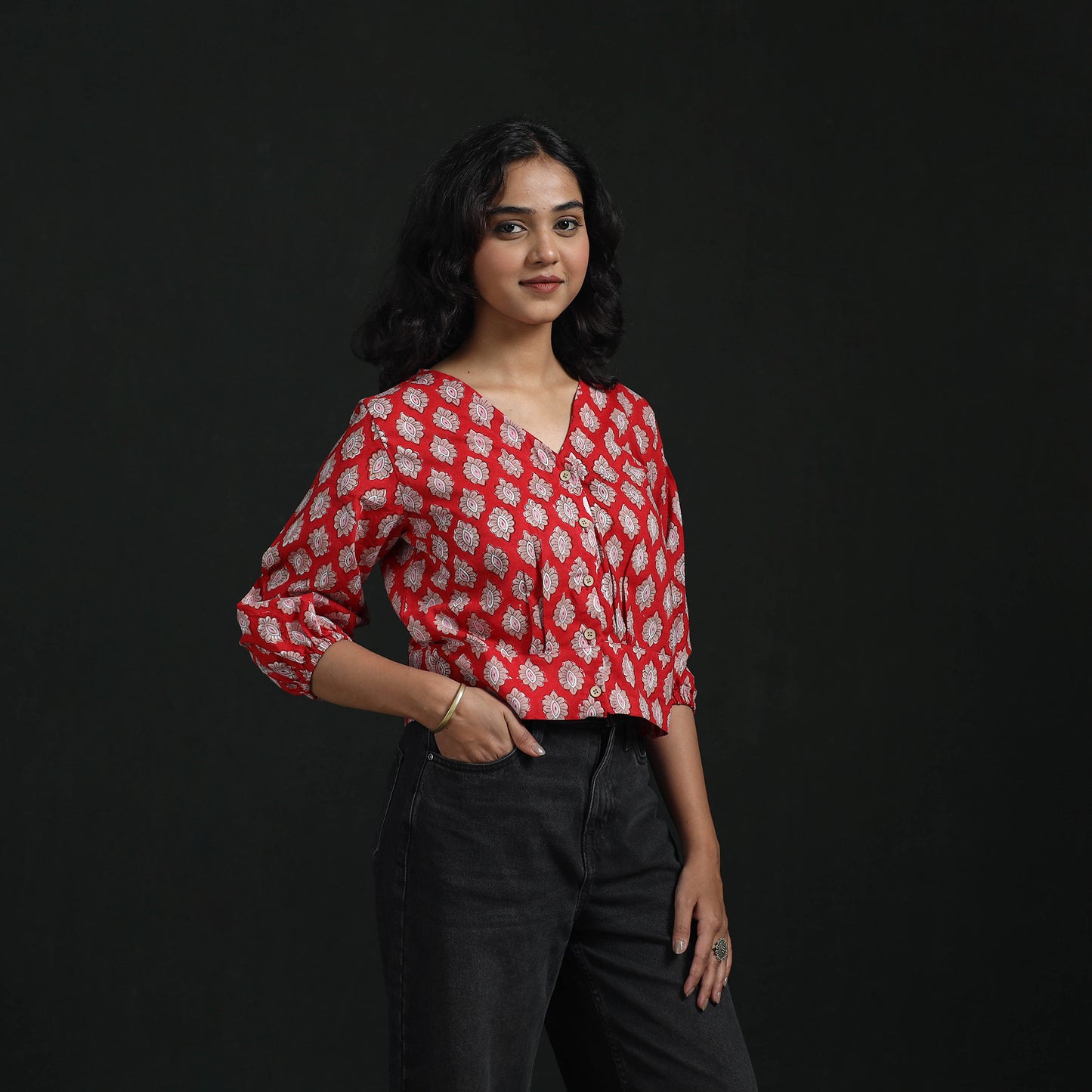 Hand Block Sanganeri Print Cotton Floral Crop Top 02