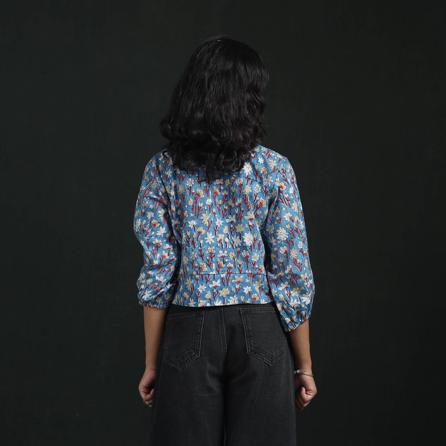 Hand Block Sanganeri Print Cotton Floral Crop Top 06