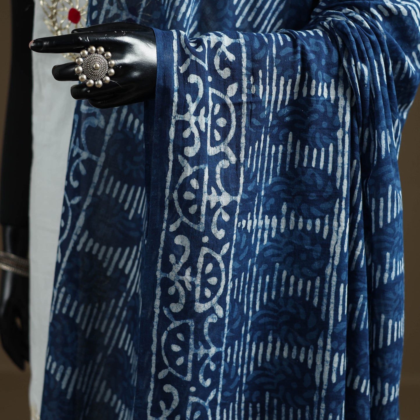 Blue - Indigo Bagru Hand Block Print Natural Dyed Pure Mul Cotton Dupatta 62