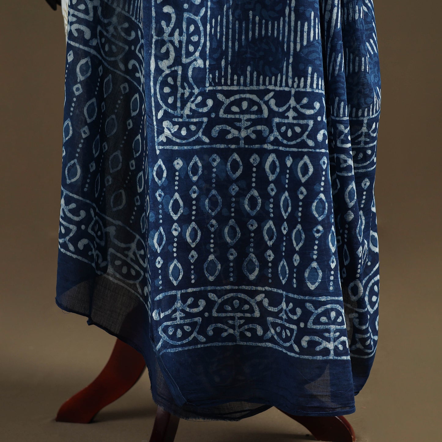 Blue - Indigo Bagru Hand Block Print Natural Dyed Pure Mul Cotton Dupatta 62
