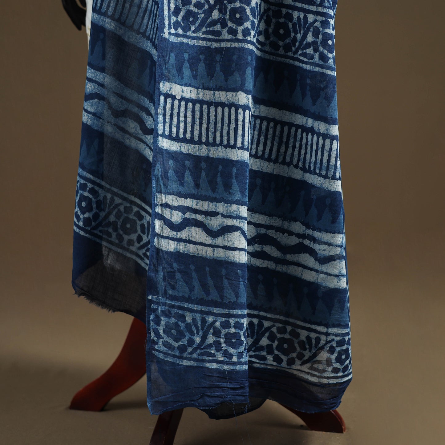 Blue - Indigo Bagru Hand Block Print Natural Dyed Pure Mul Cotton Dupatta 63