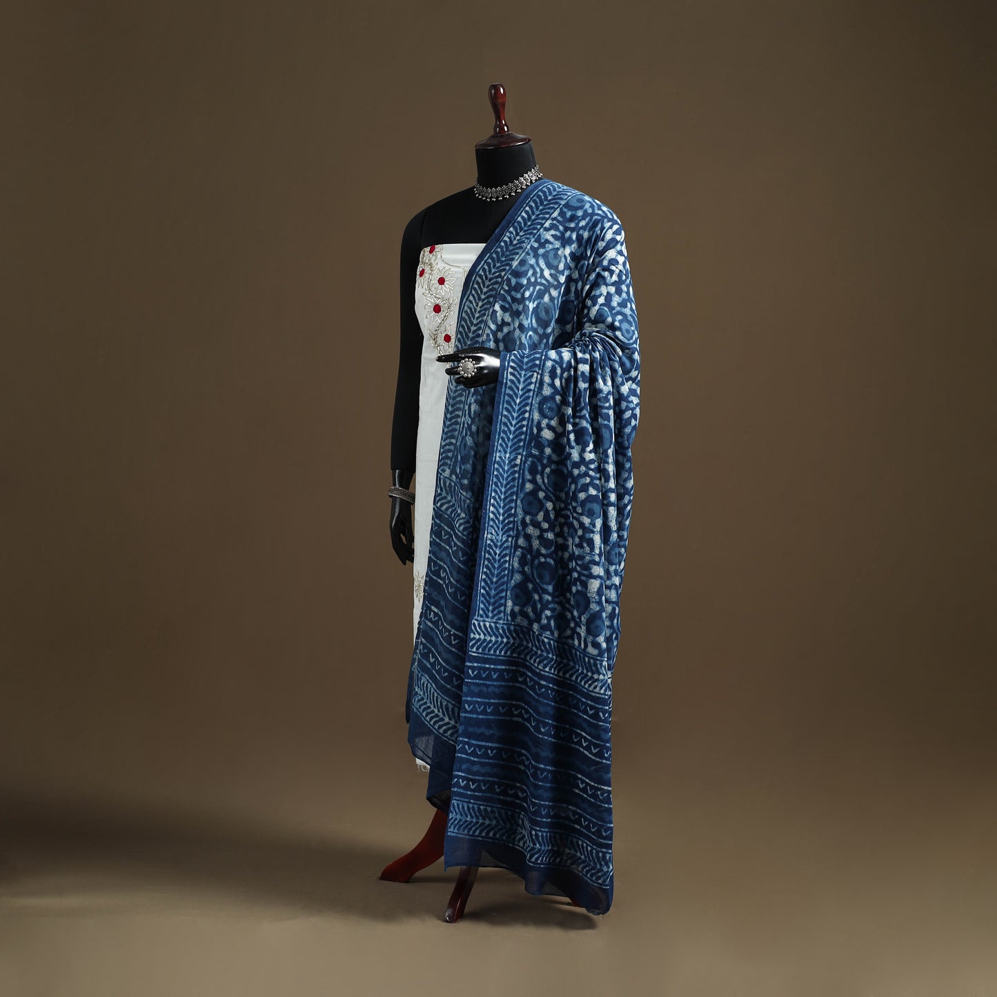 Blue - Indigo Bagru Hand Block Print Natural Dyed Pure Mul Cotton Dupatta 64