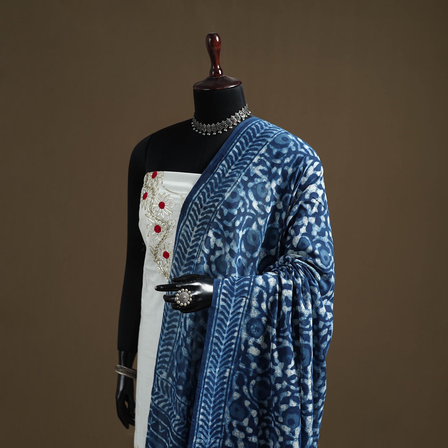 Blue - Indigo Bagru Hand Block Print Natural Dyed Pure Mul Cotton Dupatta 64