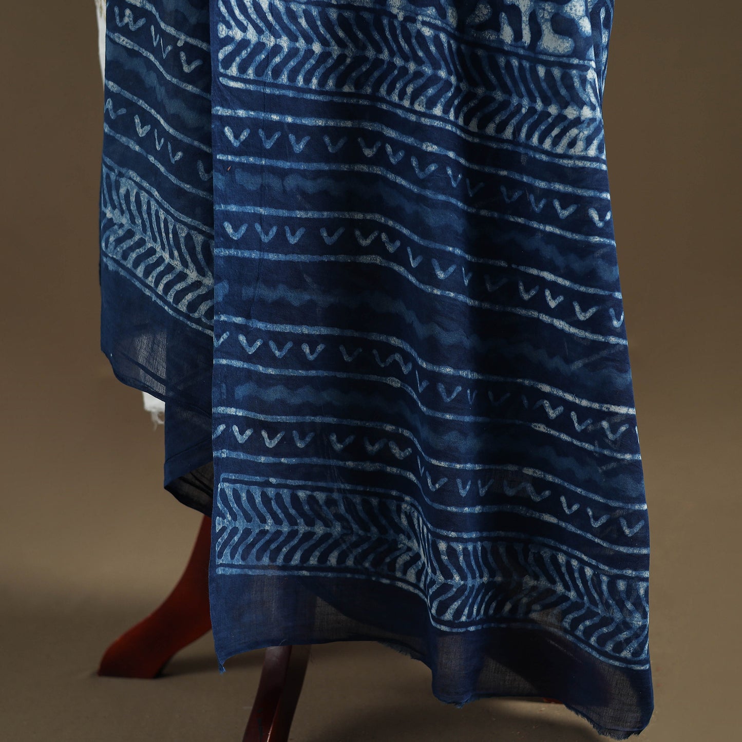 Blue - Indigo Bagru Hand Block Print Natural Dyed Pure Mul Cotton Dupatta 64