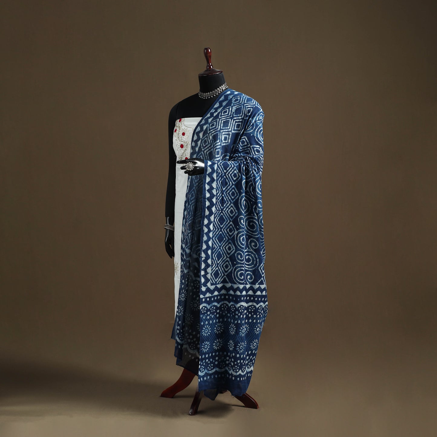 Blue - Indigo Bagru Hand Block Print Natural Dyed Pure Mul Cotton Dupatta 66