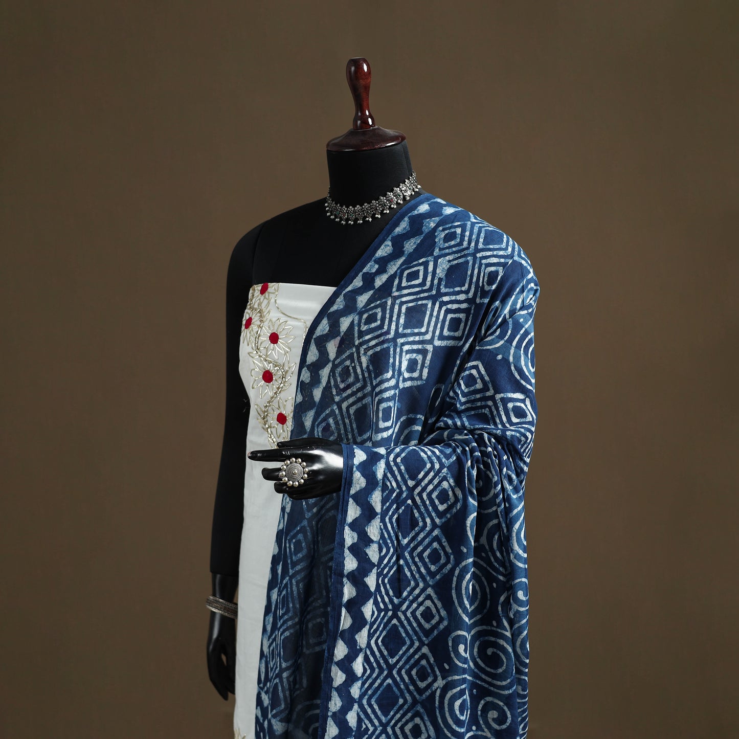 Blue - Indigo Bagru Hand Block Print Natural Dyed Pure Mul Cotton Dupatta 66