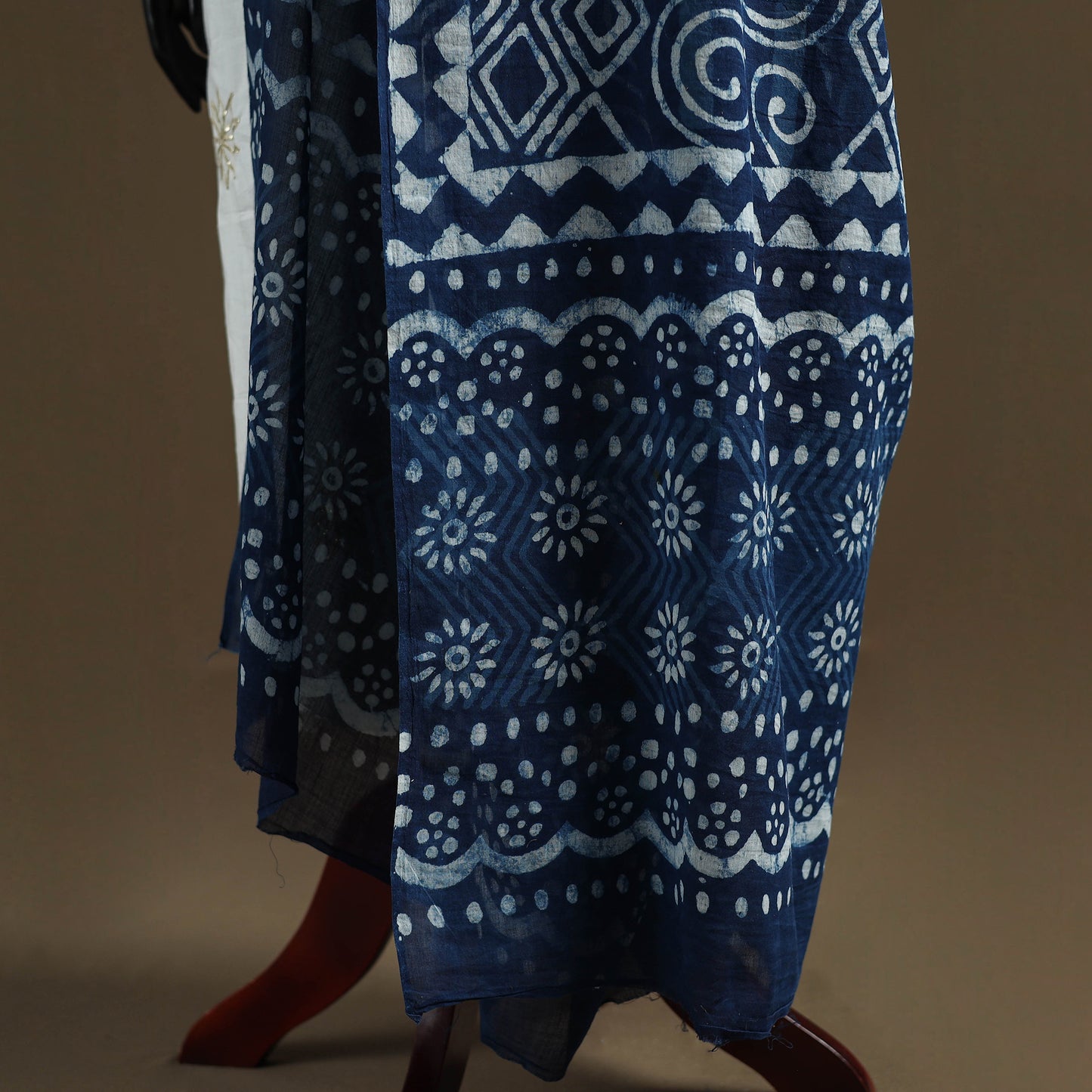 Blue - Indigo Bagru Hand Block Print Natural Dyed Pure Mul Cotton Dupatta 66
