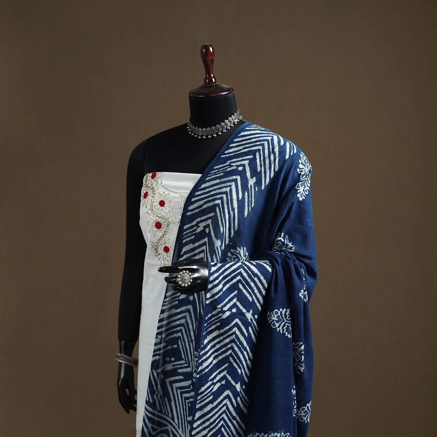 Blue - Indigo Bagru Hand Block Print Natural Dyed Pure Mul Cotton Dupatta 67