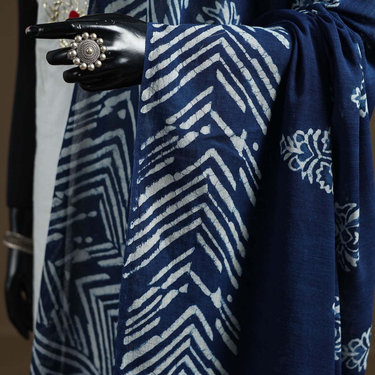 Blue - Indigo Bagru Hand Block Print Natural Dyed Pure Mul Cotton Dupatta 67