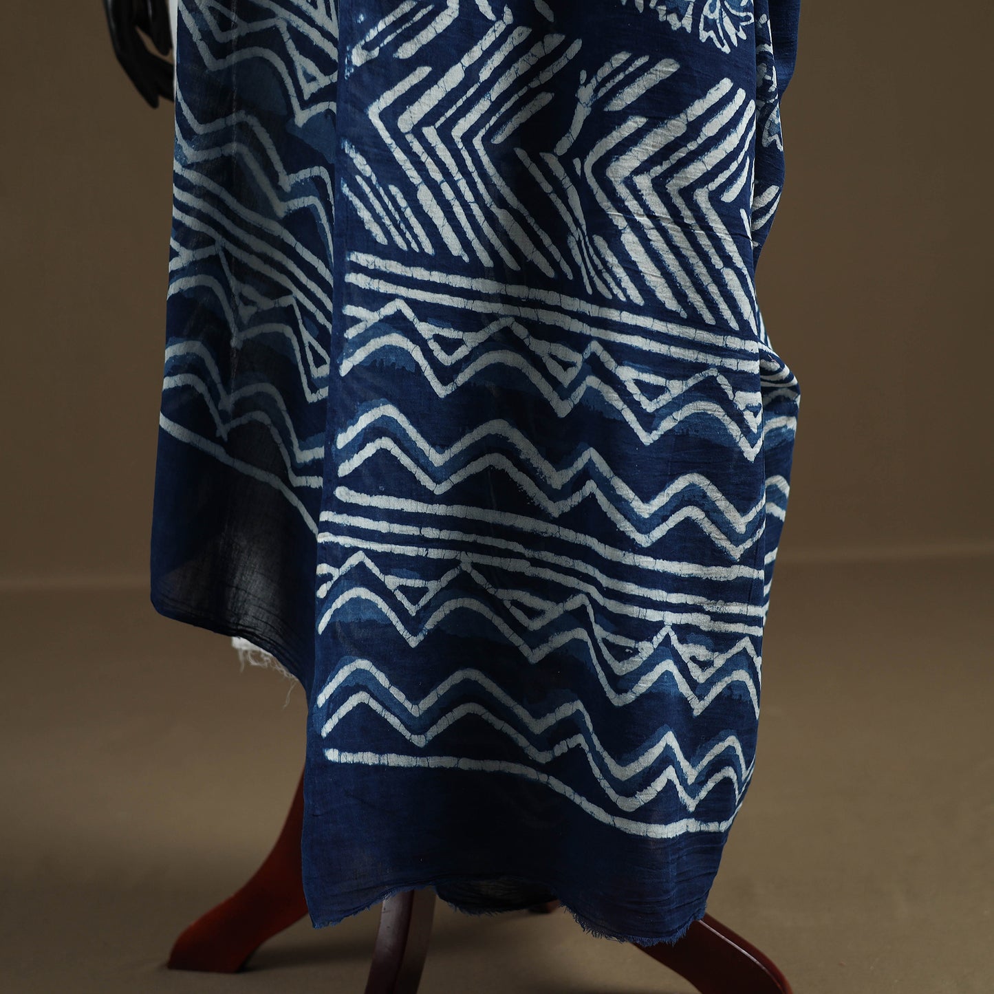 Blue - Indigo Bagru Hand Block Print Natural Dyed Pure Mul Cotton Dupatta 67