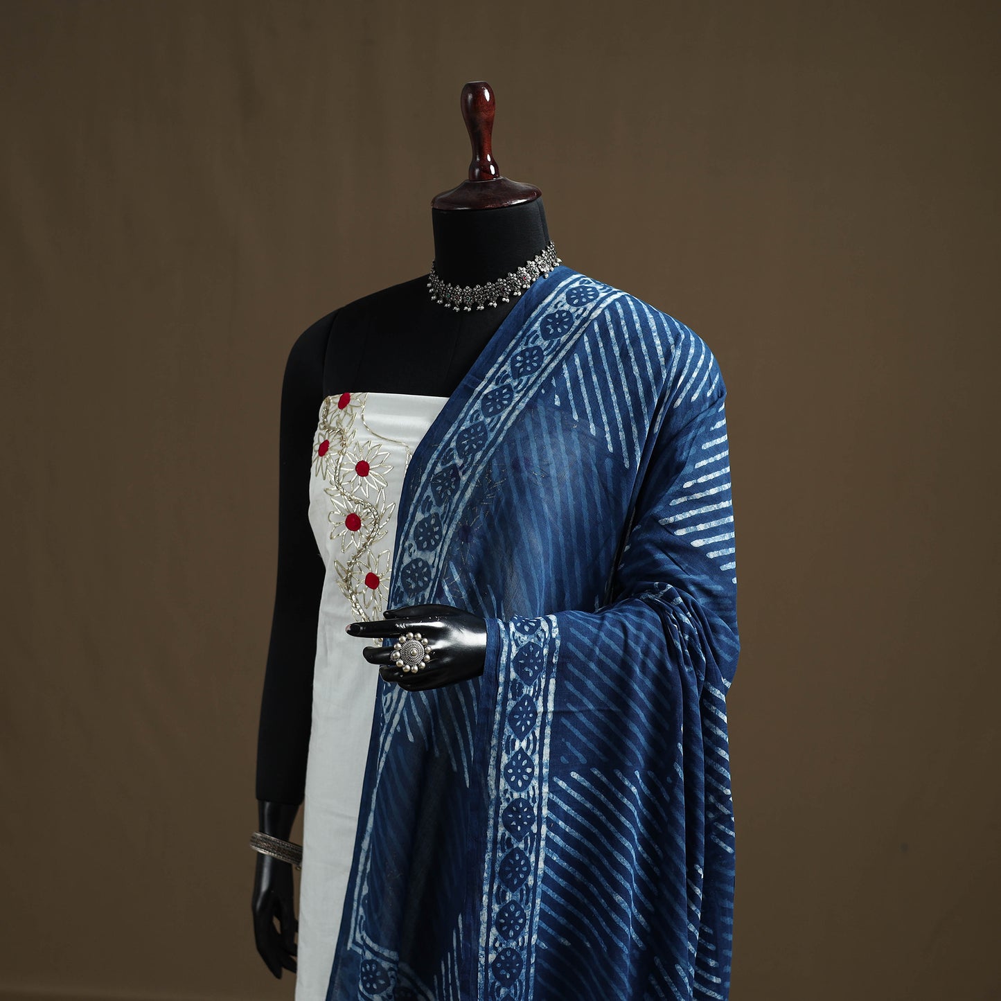 Blue - Indigo Bagru Hand Block Print Natural Dyed Pure Mul Cotton Dupatta 68