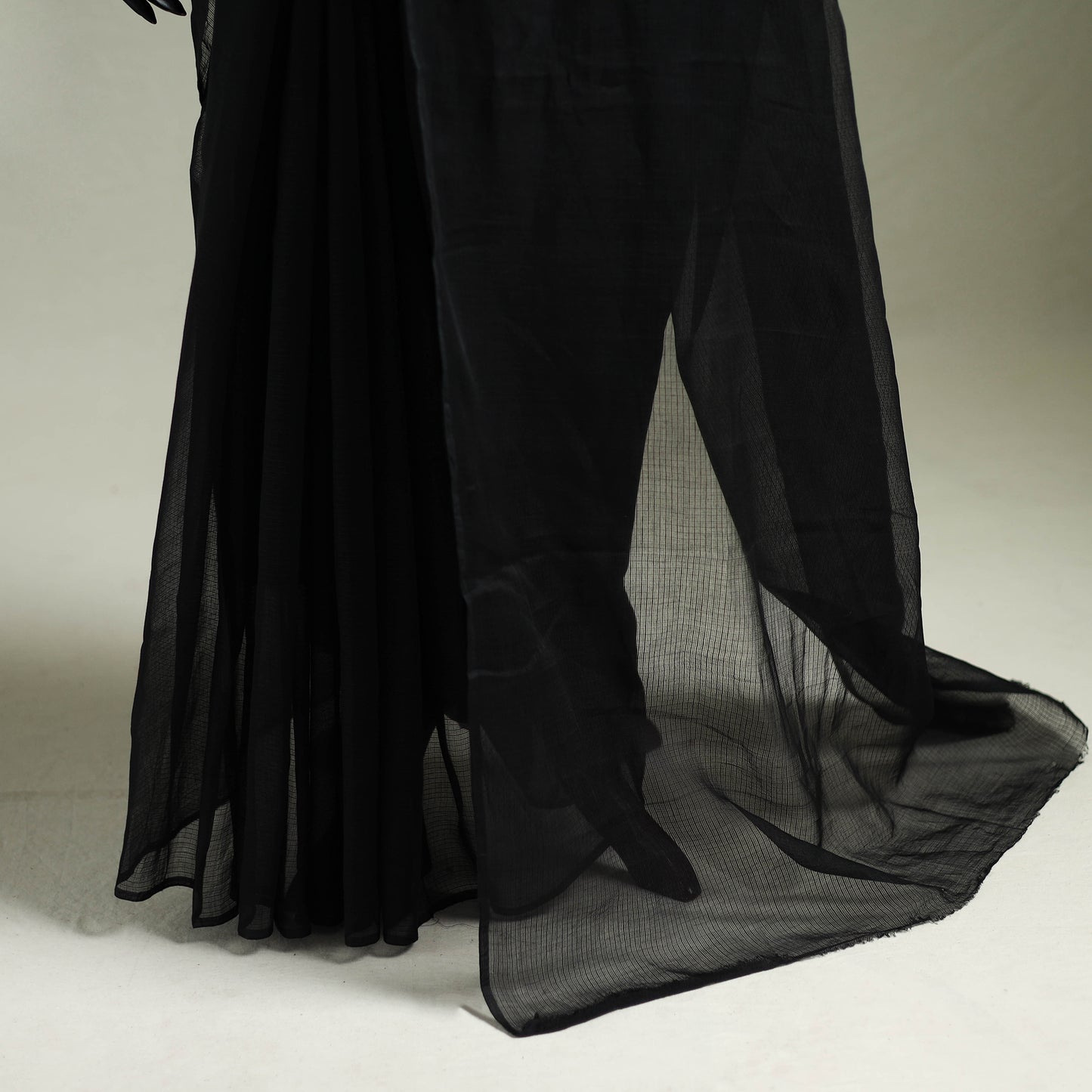 Black - Nazaakat Kota Doria Cotton Plain Saree with Blouse & Jewellery Set 07