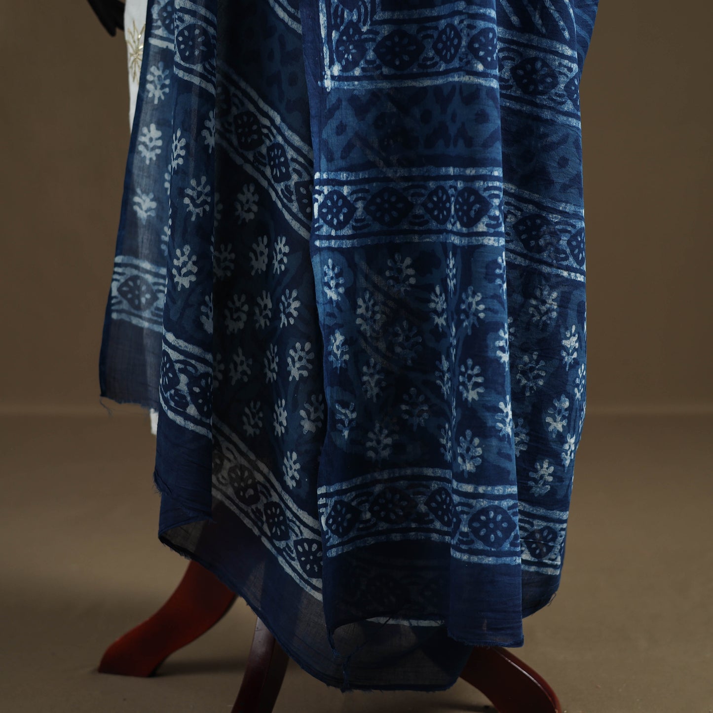 Blue - Indigo Bagru Hand Block Print Natural Dyed Pure Mul Cotton Dupatta 68