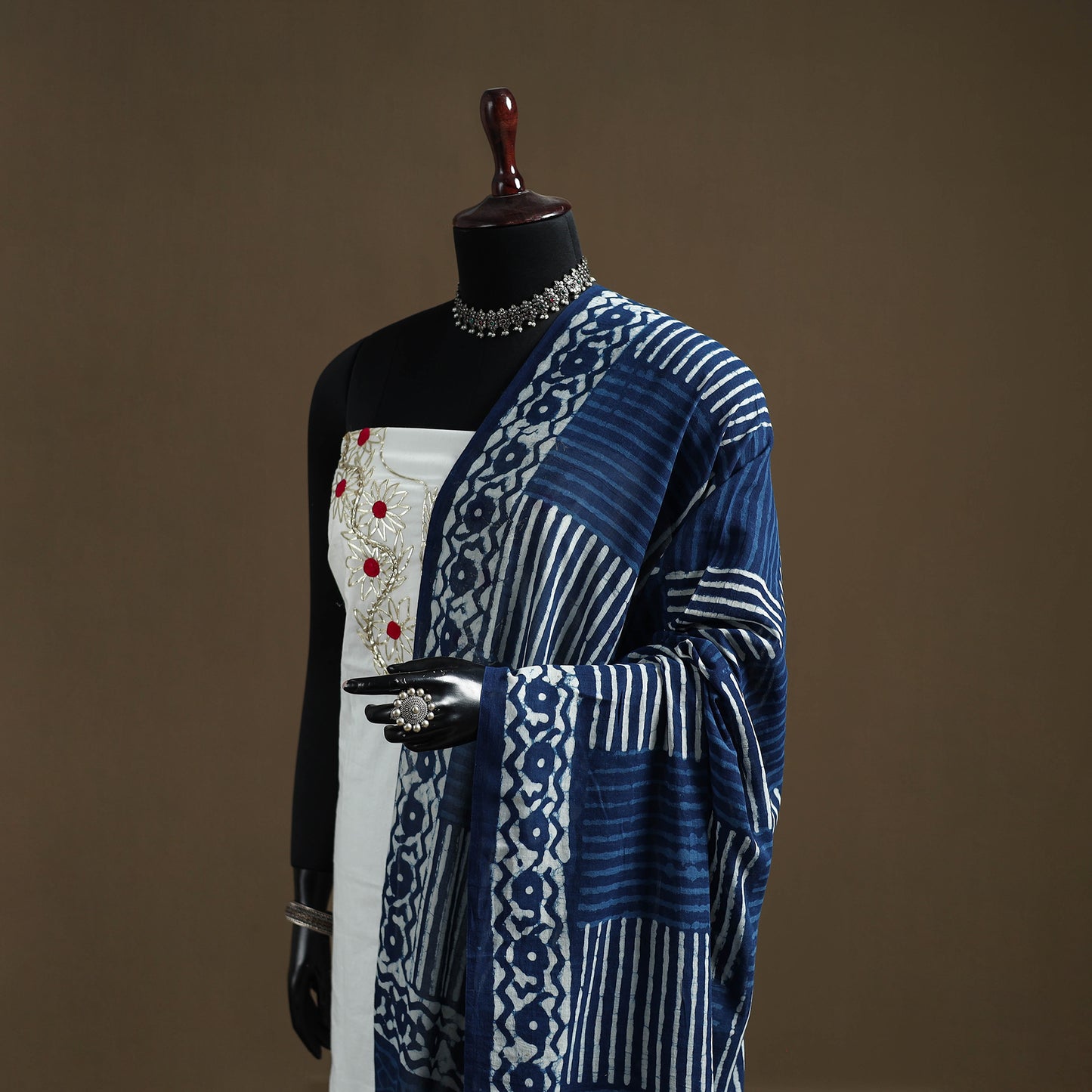 Blue - Indigo Bagru Hand Block Print Natural Dyed Pure Mul Cotton Dupatta 69