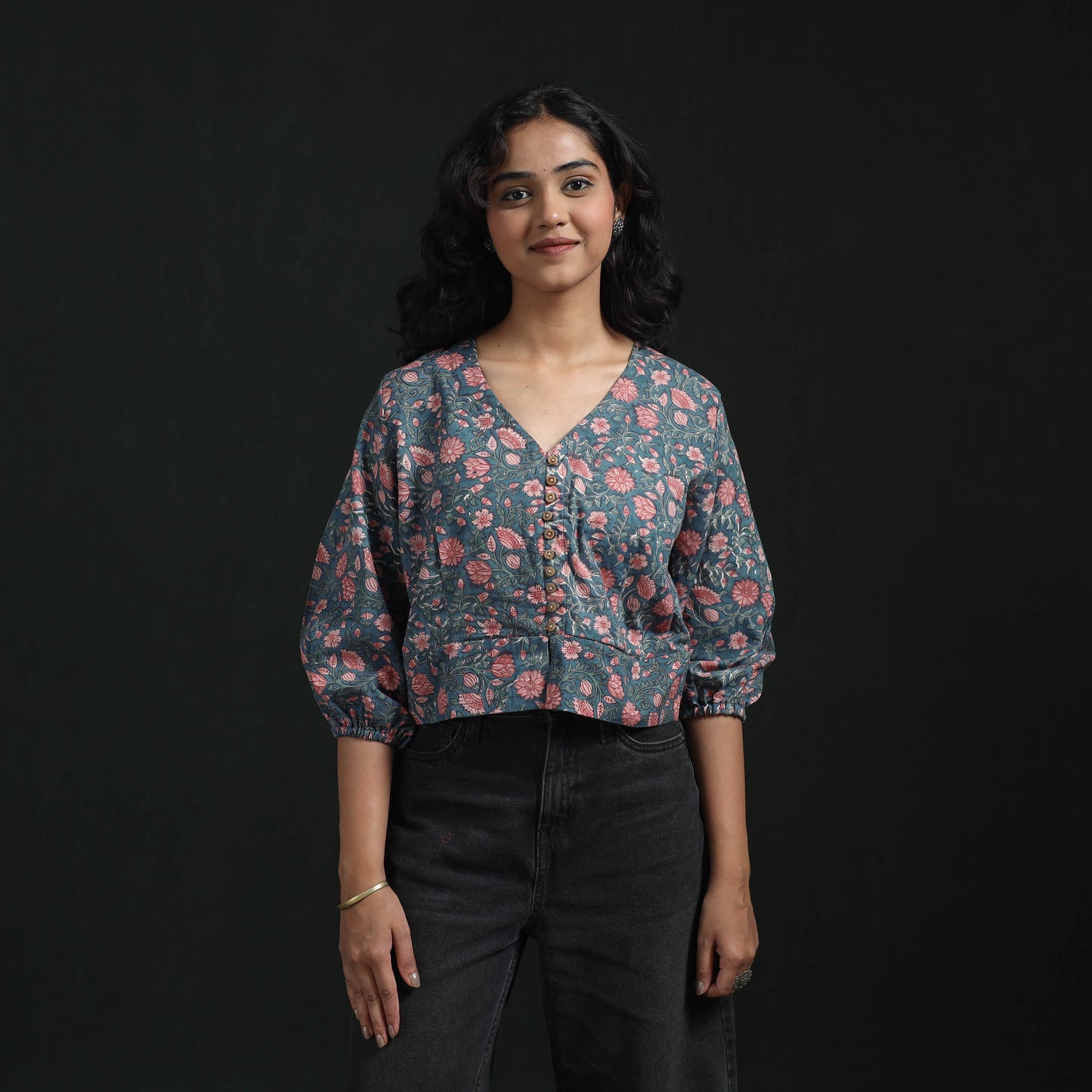 Hand Block Sanganeri Print Cotton Floral Crop Top 08