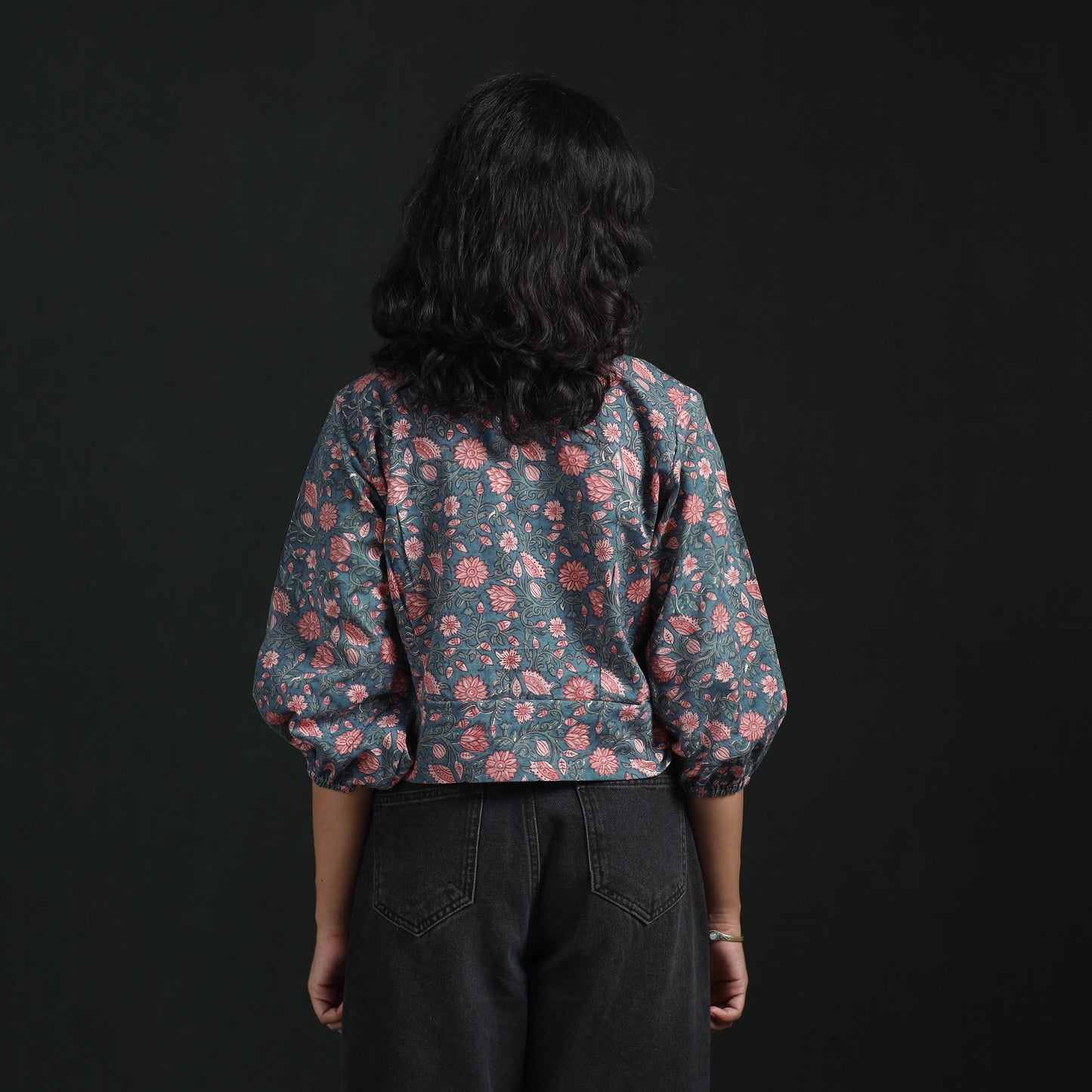 Hand Block Sanganeri Print Cotton Floral Crop Top 08