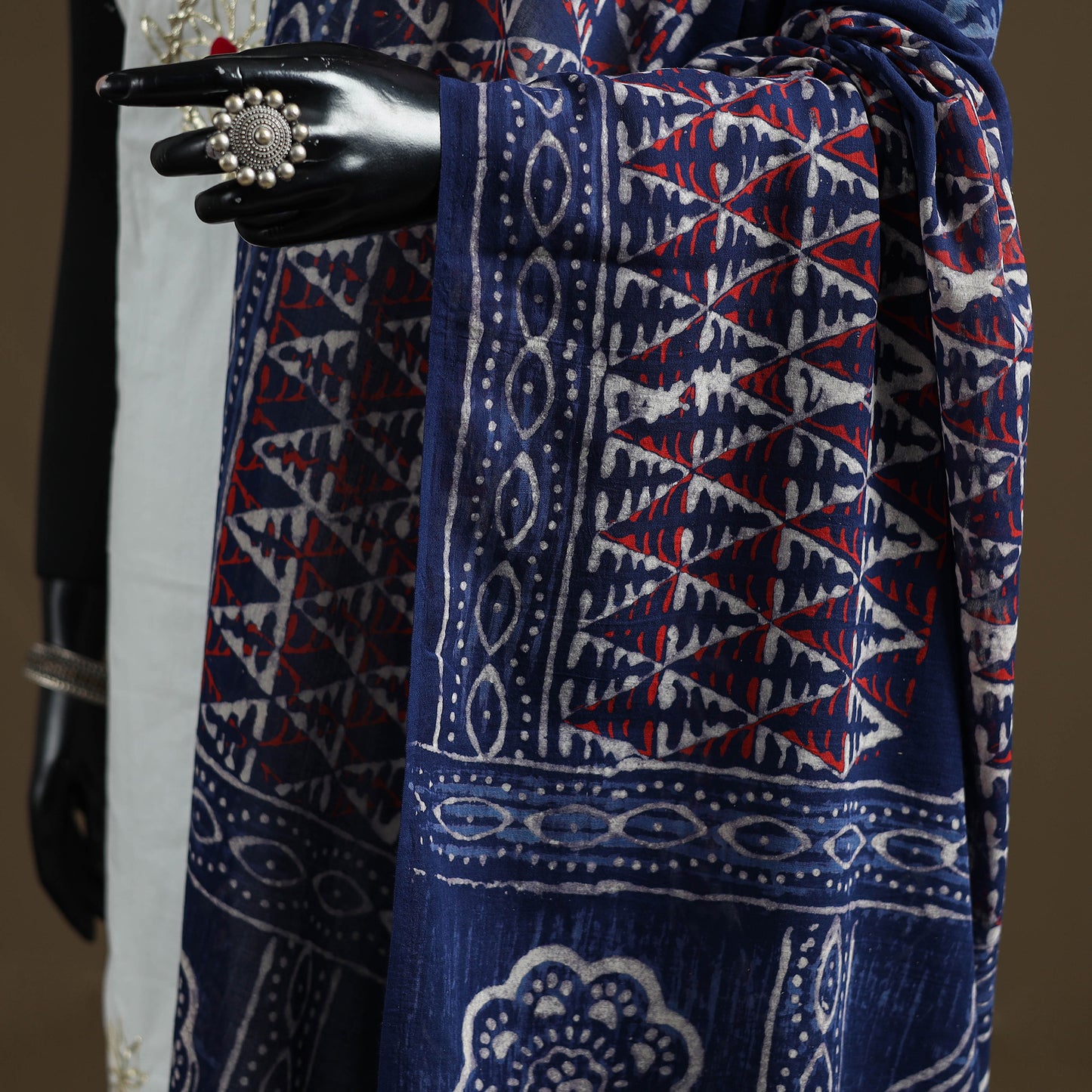 Blue - Indigo Bagru Hand Block Print Natural Dyed Pure Mul Cotton Dupatta 70